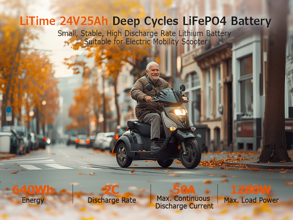 LiTime 24v 25ah lithium battery for wheelchair and mobility scooter