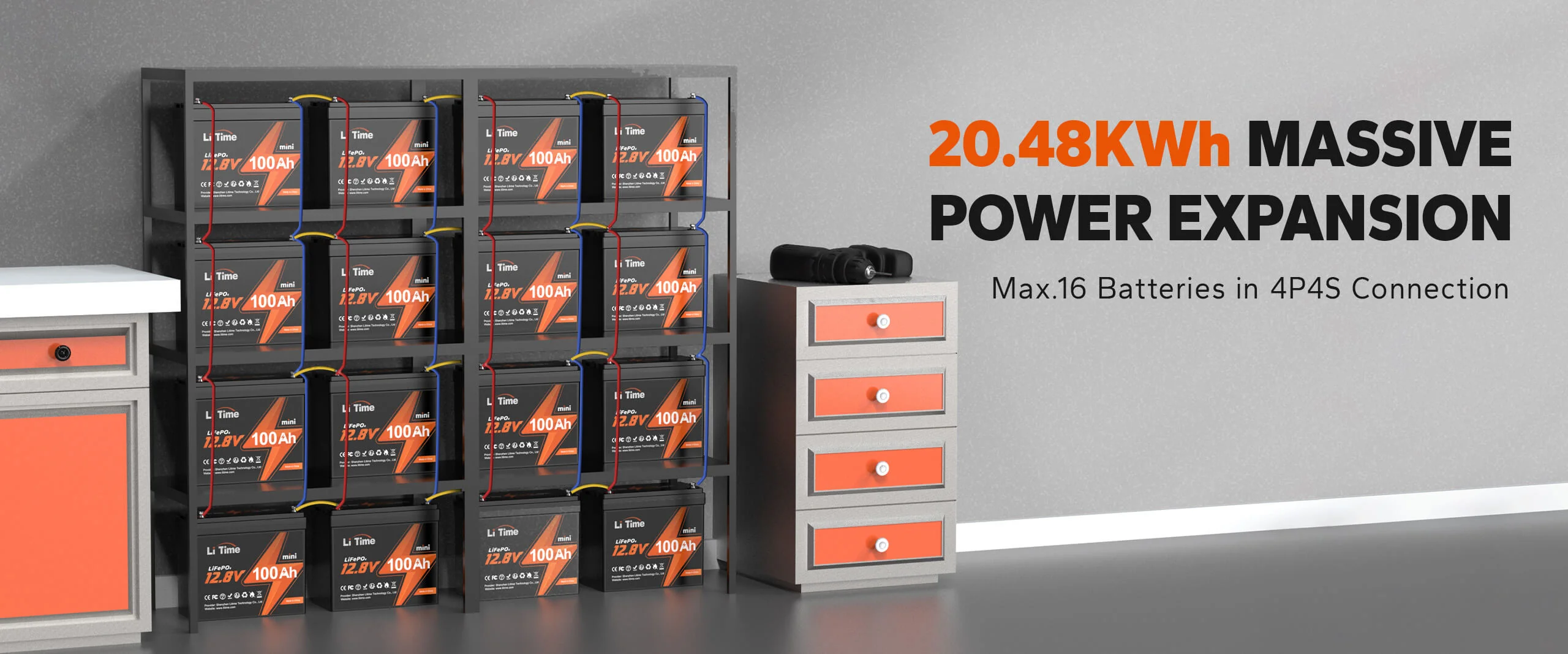  LiTime 12V 100Ah Mini LiFePO4 Lithium Battery max 4p4s