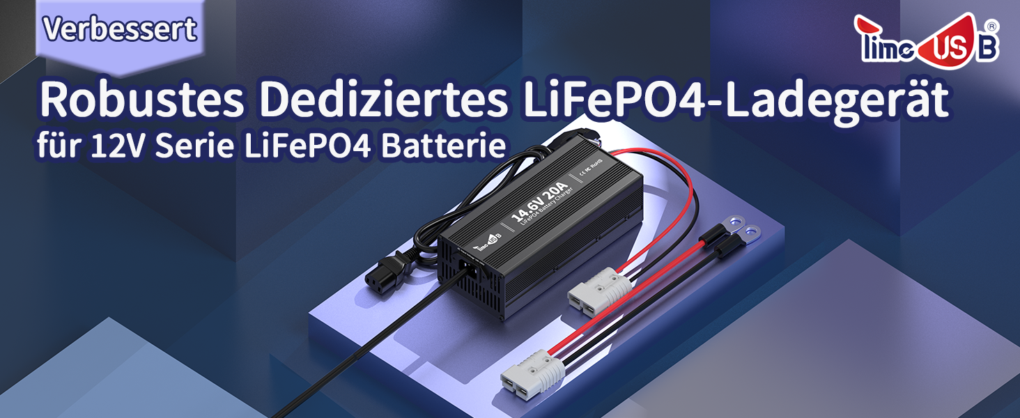 Timeusb 14.6V 20A LiFePO4 Batterieladegerät für 12V Lithiumbatterie