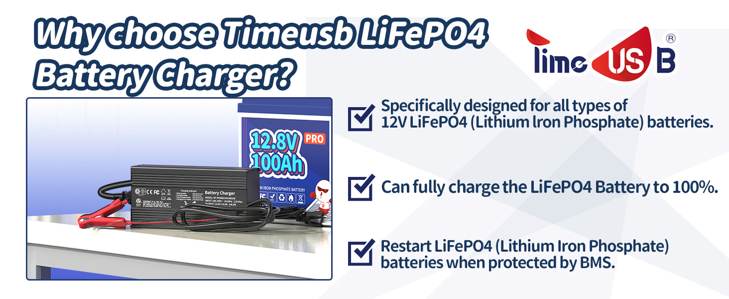 Why choose Timeusb LiFePO4 battery charger with lithium ion battery charger 12v 
