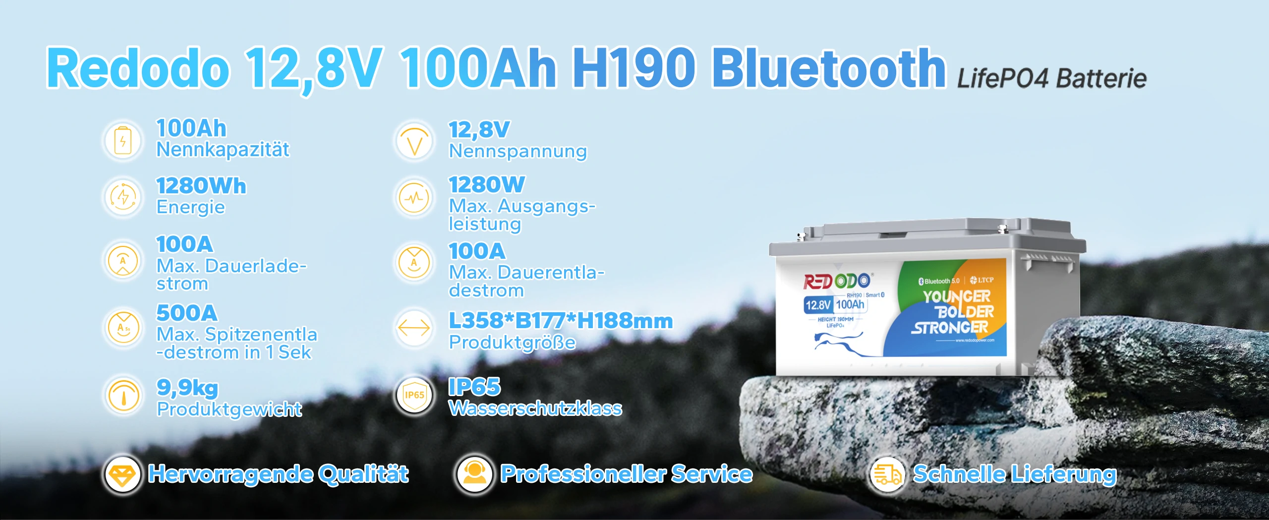 Redodo-LiFePO4-12V-100Ah-H190-Lithium-Batterie-Mit-Bluetooth-für-Wohnmobil-Parameter