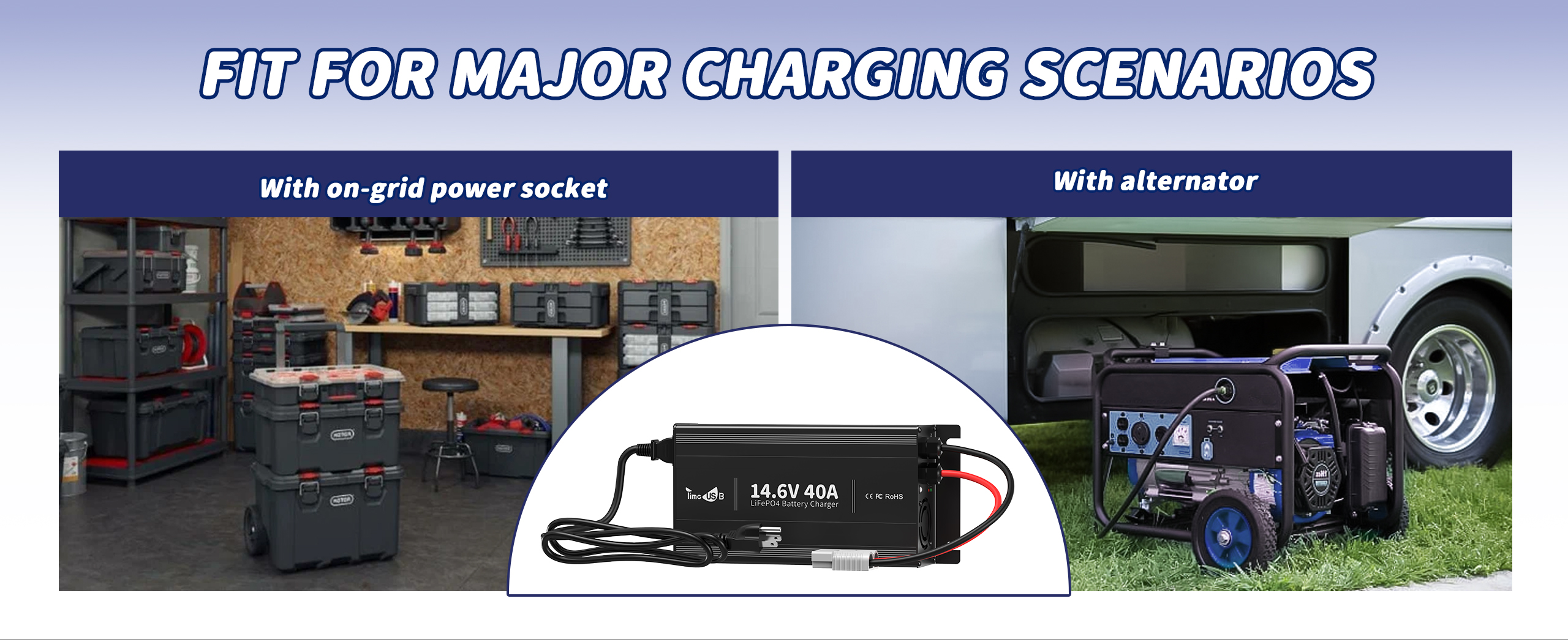 Fit for major charging scenarios with rv battery charger