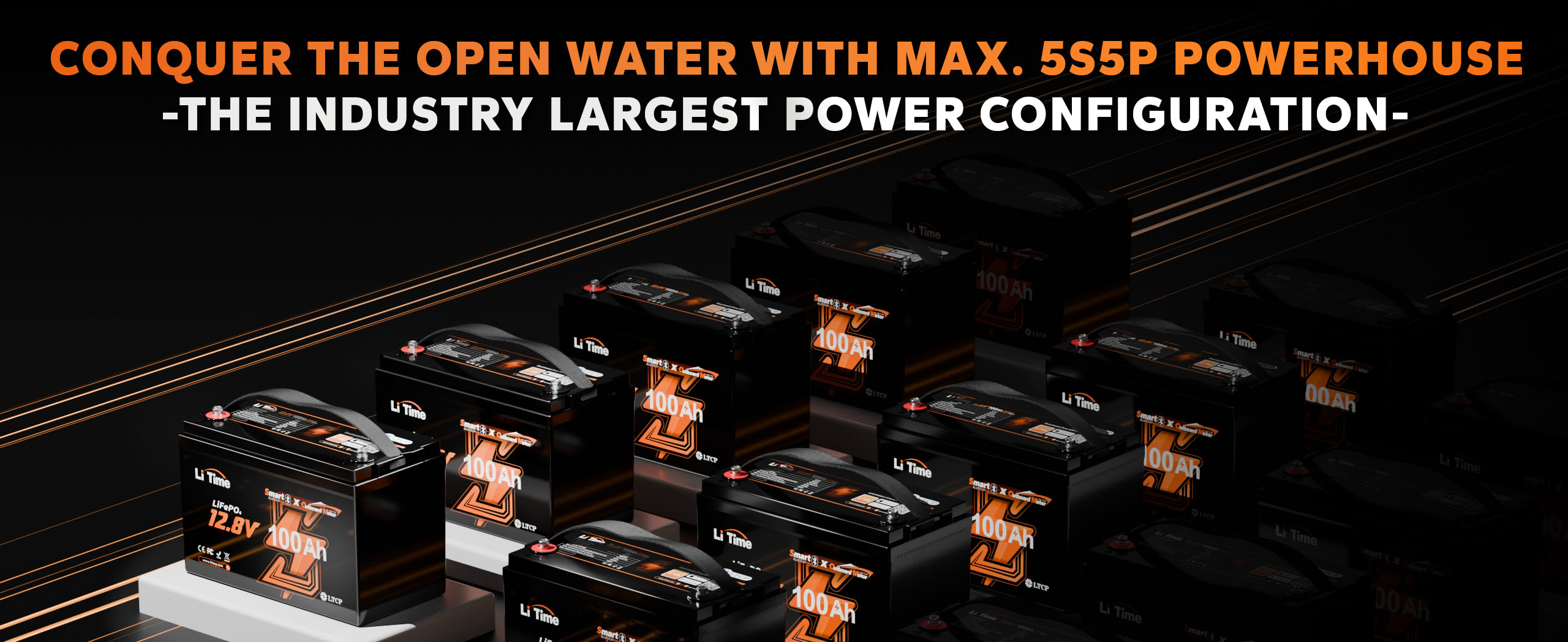 LiTime marine battery for electric boat and marine boat with MAX. 5S5P power system 