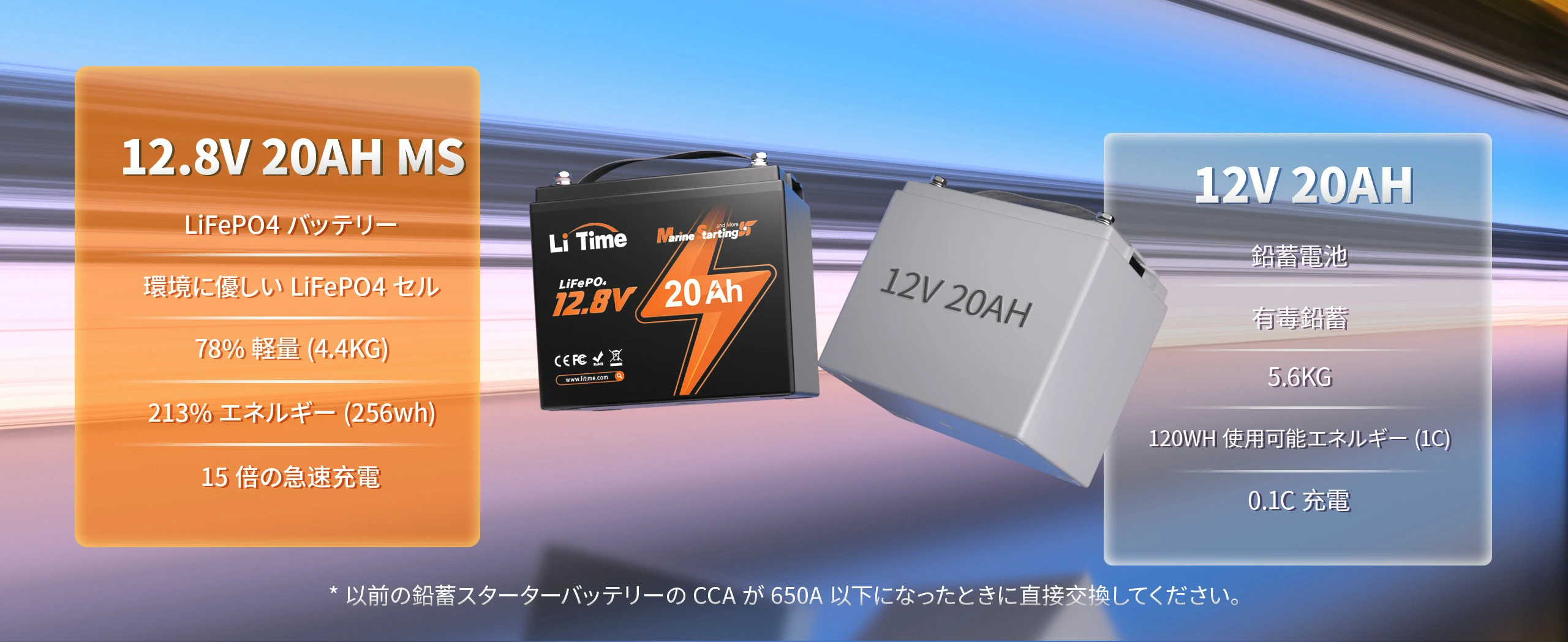 LiTime 12V 20Ah リン酸鉄リチウムイオンバッテリー 船外機の始動用