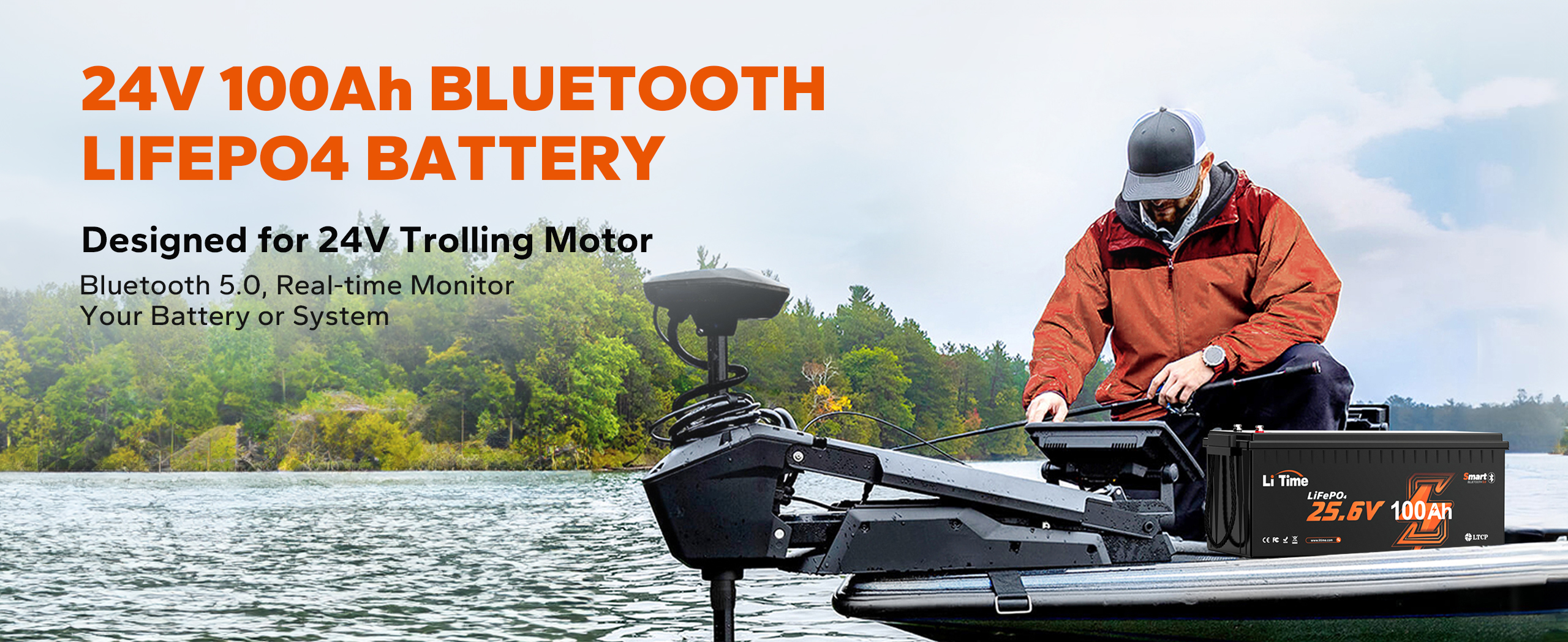 24V 100Ah bluetooth battery designed for trolling motor