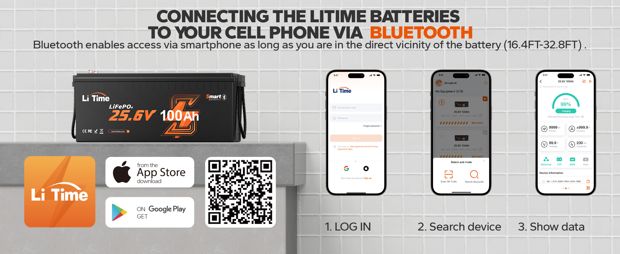 LiTime app monitor battery data and status