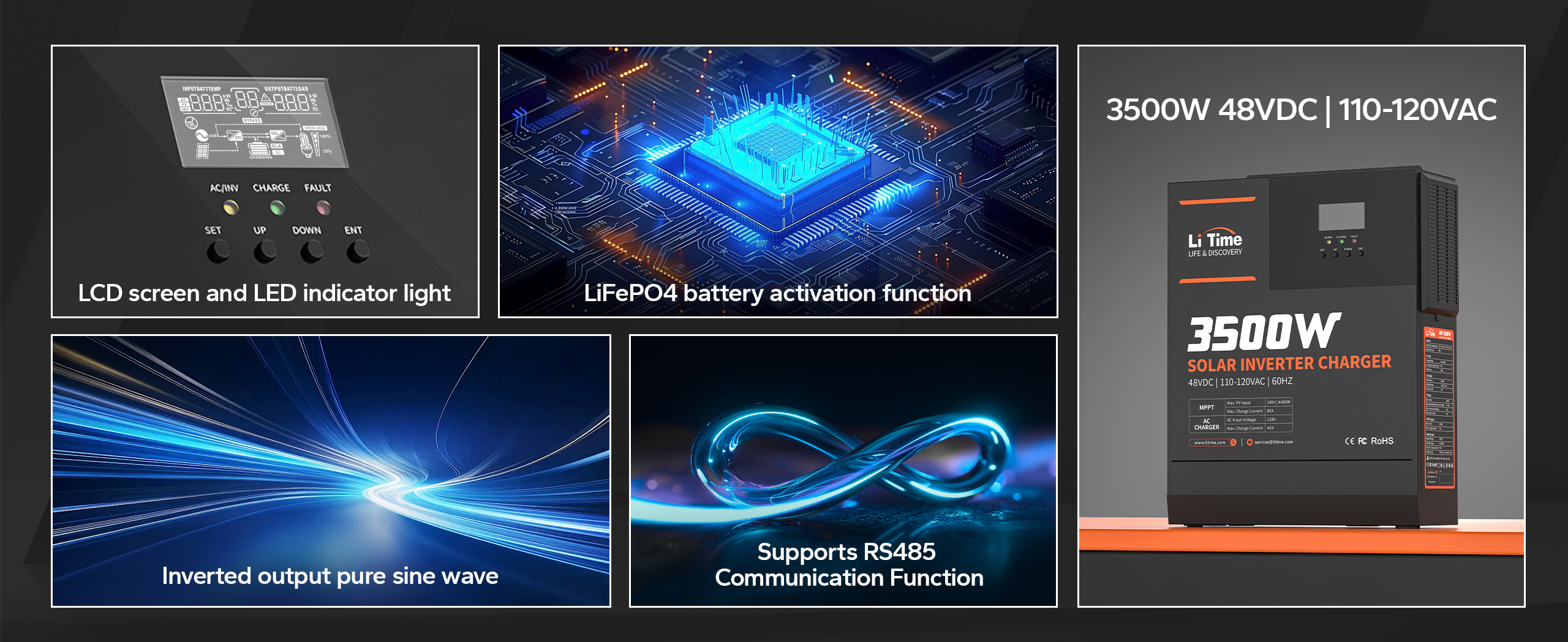 features of LiTime 3500 watt 48V pure sine wave inverter