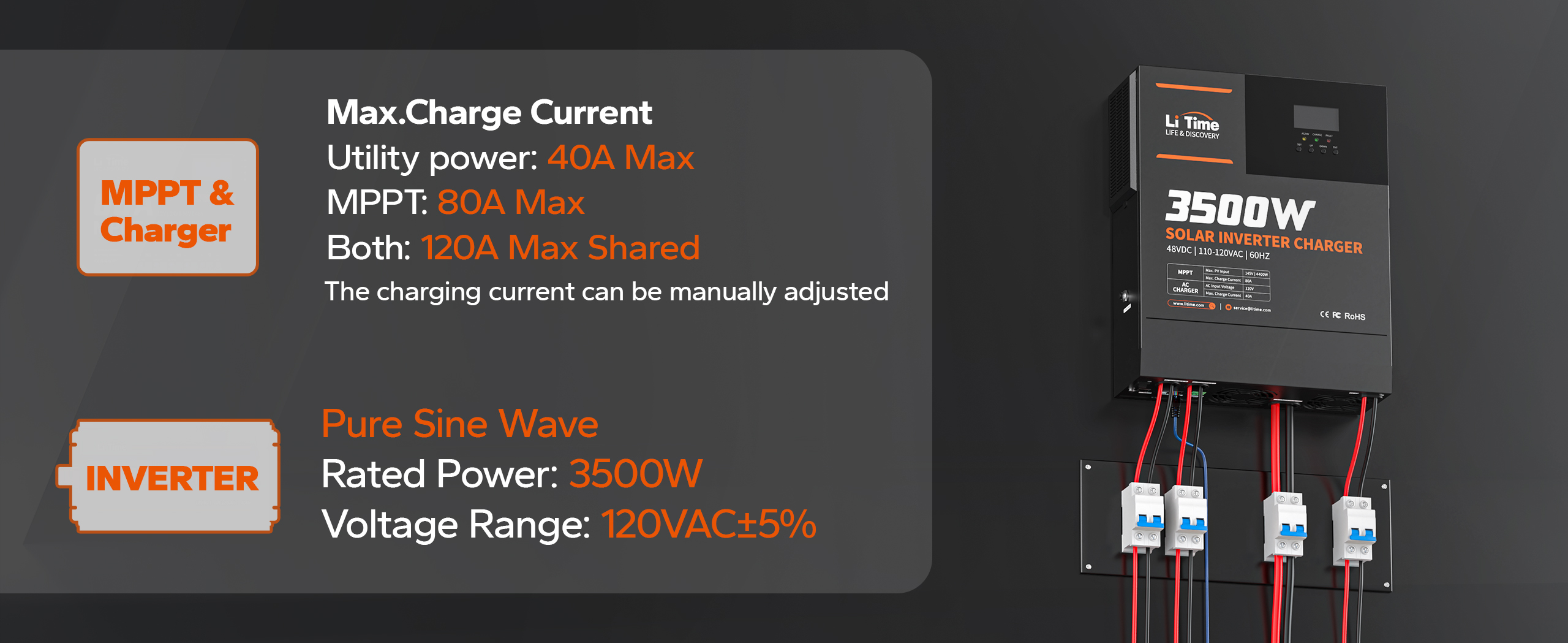 adjustable charging and pure sine wave output for efficient power management of litime 48v inverter charger