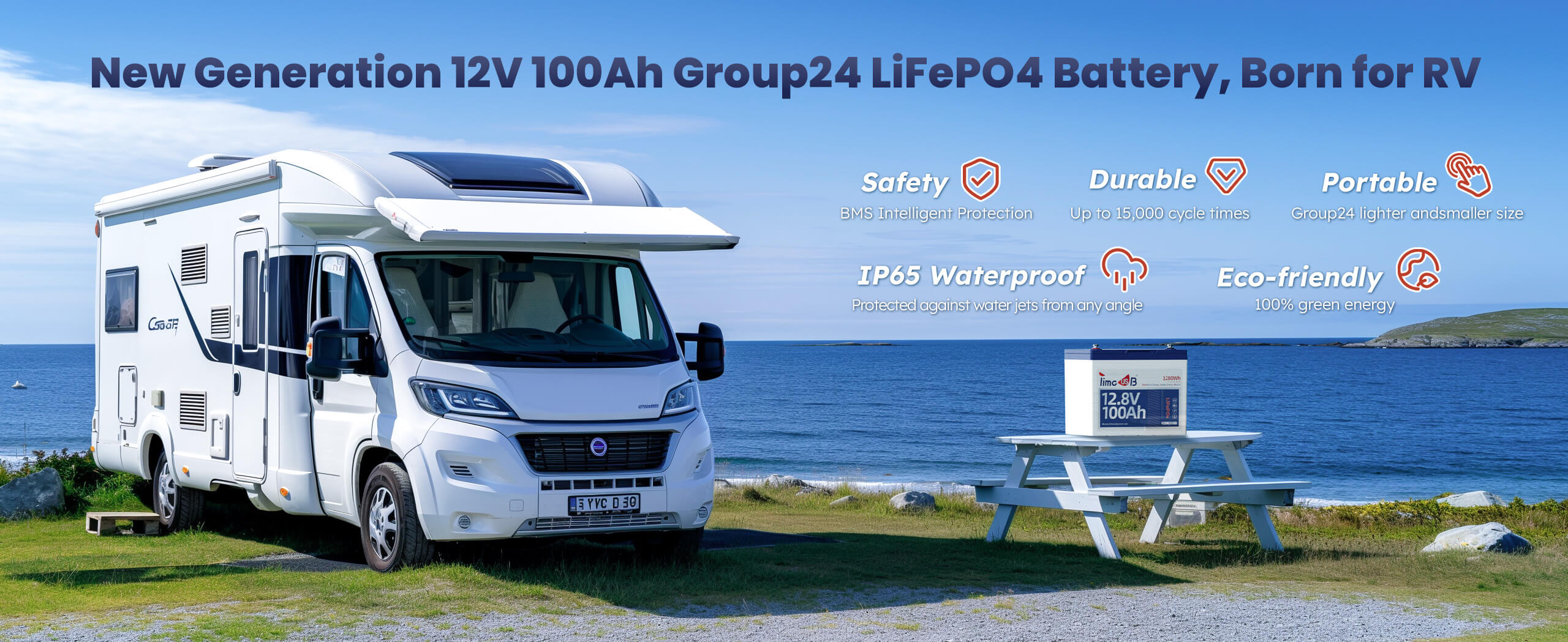 new generation 12V 100Ah Group24 LiFePO4 battery, born for RV