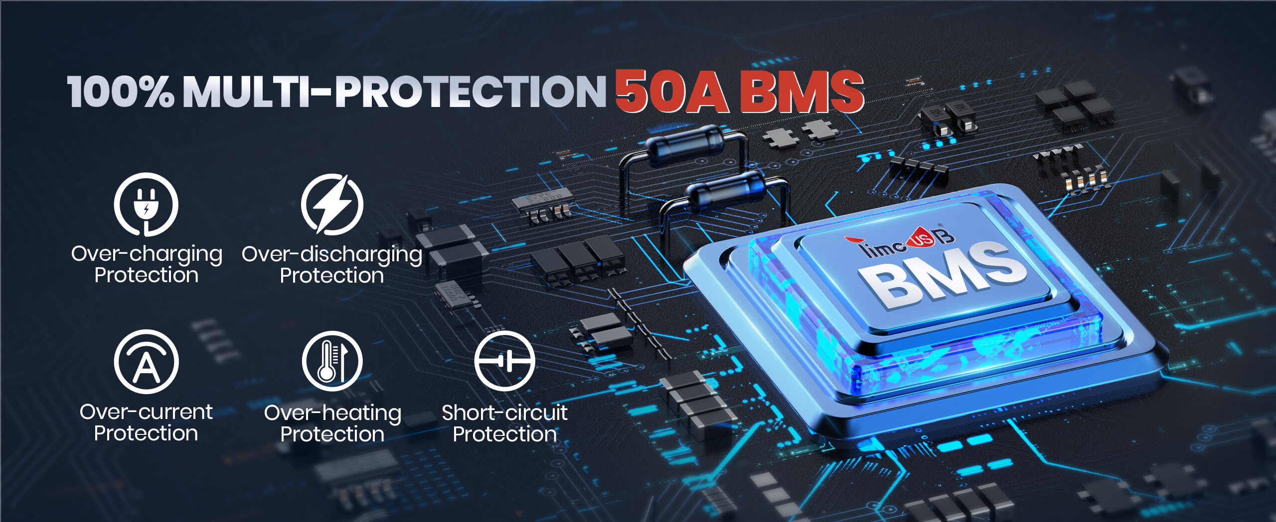 50A BMS of 24V 25Ah lithium battery