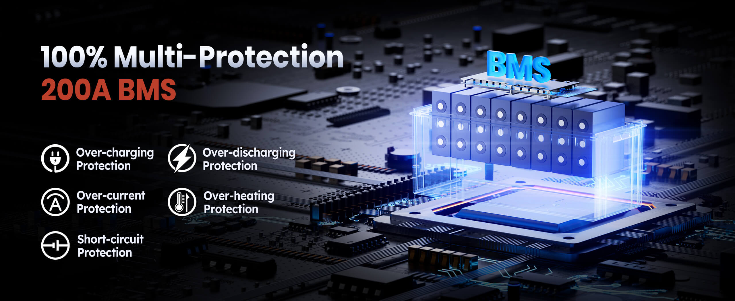 5 protections of 200A BMS of Timeusb 12V 200Ah Plus lithium battery