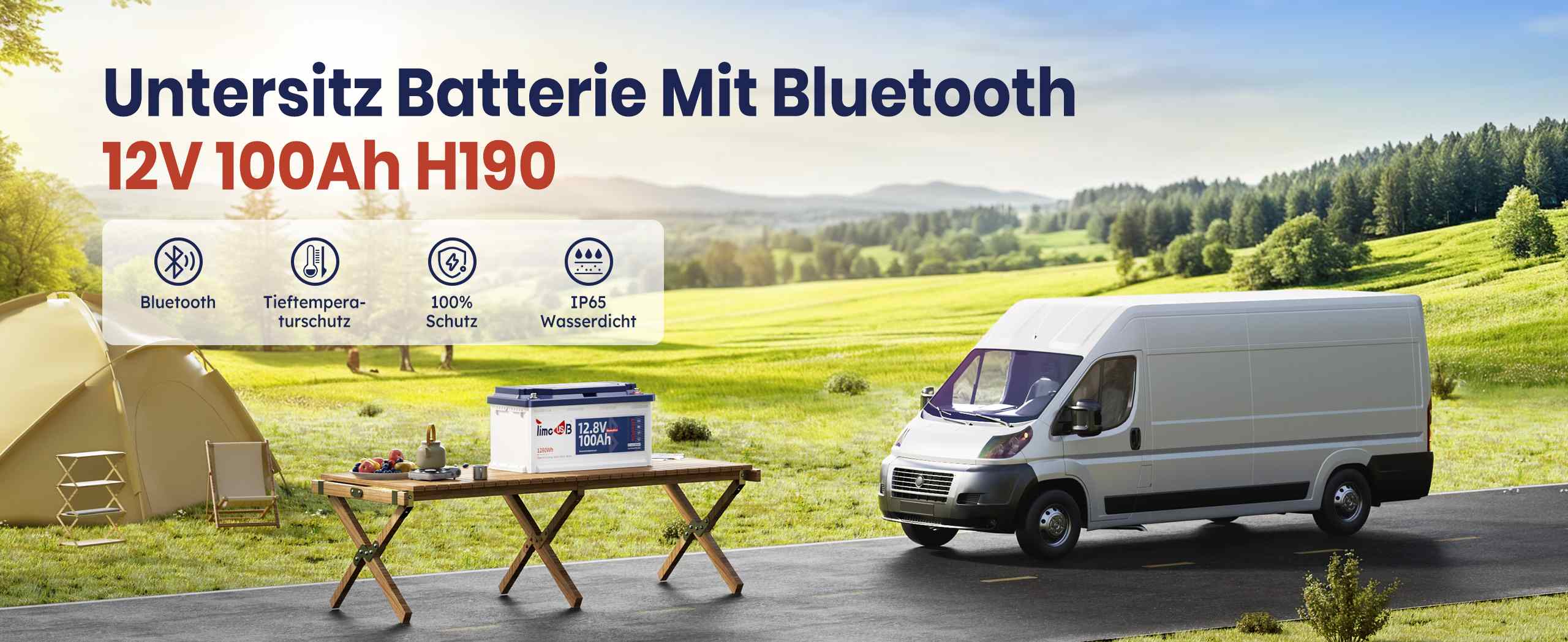 Timeusb LiFePO4 12V 100Ah H190 Smart Batterie mit Bluetooth 5,0 und Tieftemperaturschutz