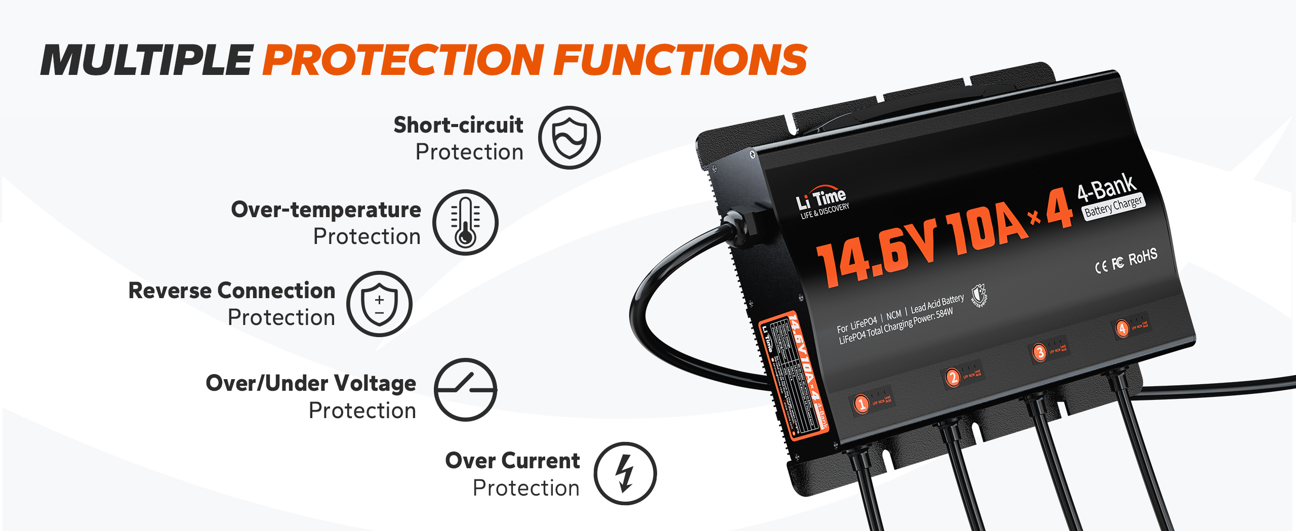 LiTime 12v lifepo4 battery charger with multi protections