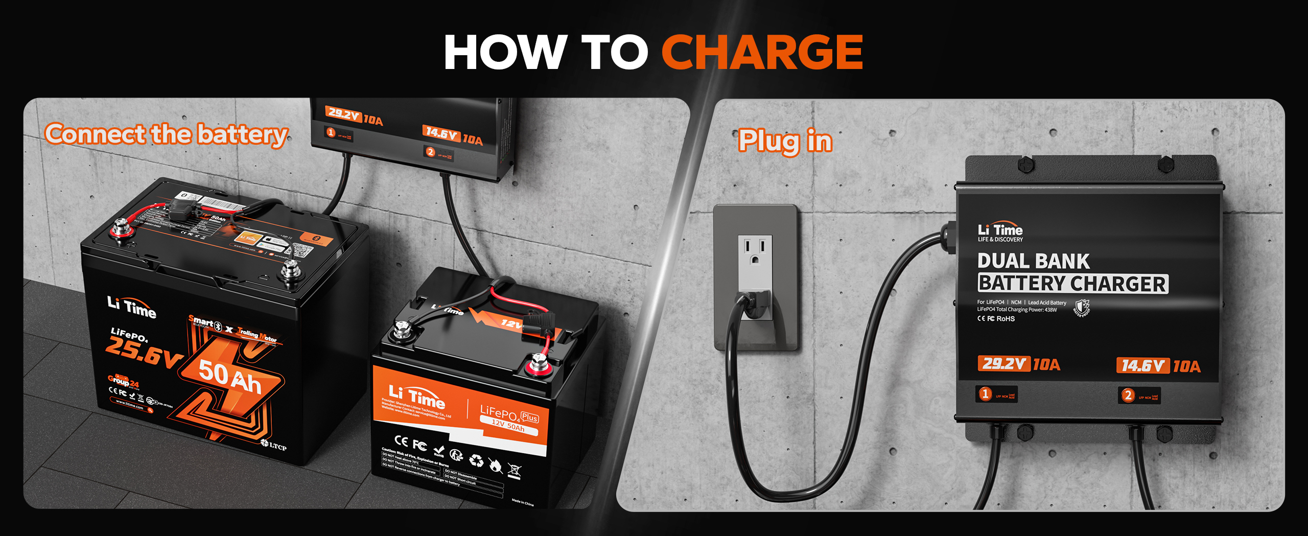 how to use a dual bank battery charger to charge two battery  in the same time