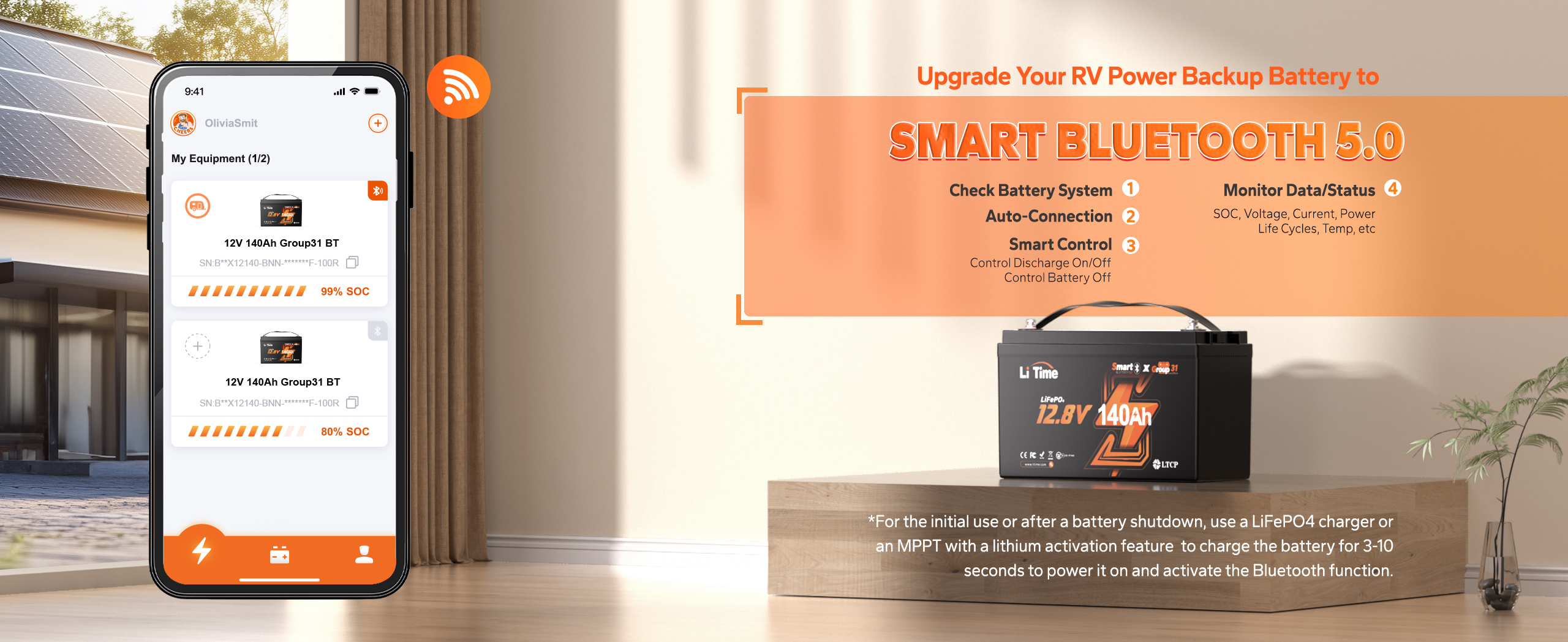 LiTime smart battery with easy monitoring and controlling though only on phone