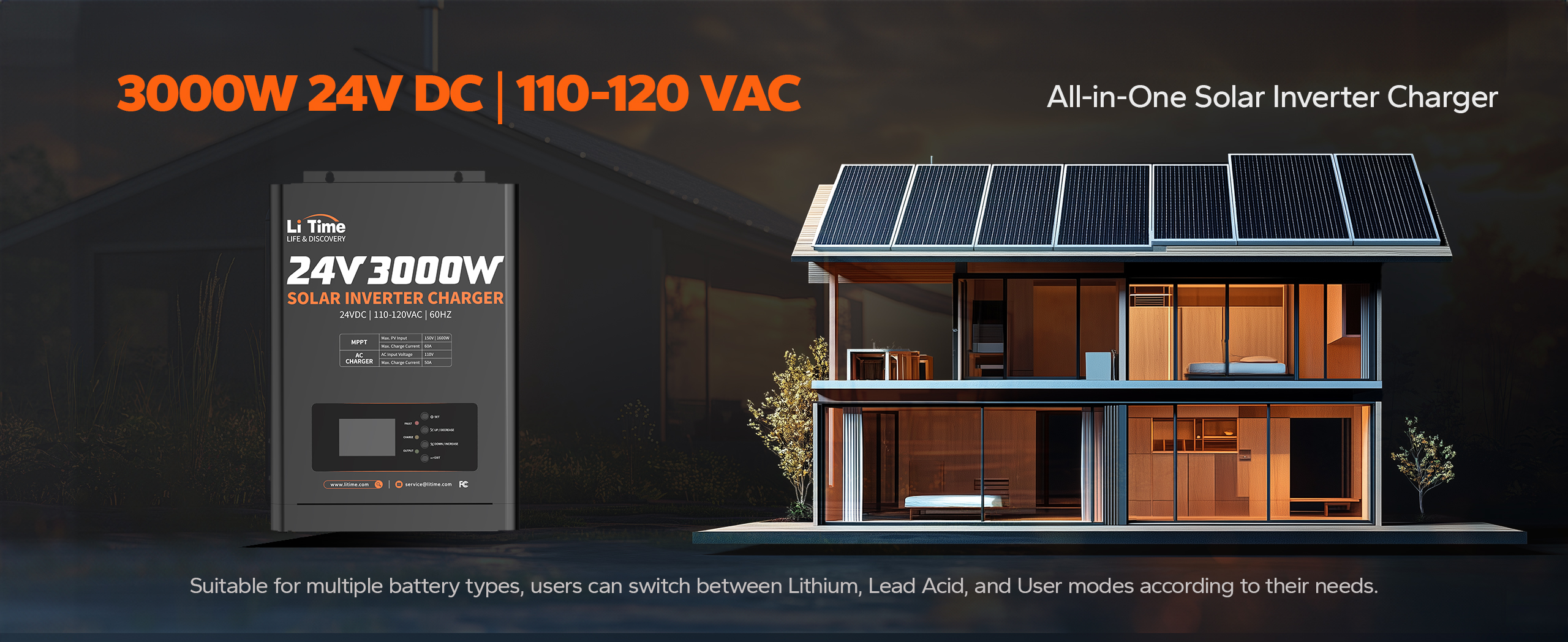 24V DC Input | 110-120V AC Output solar inverter charger