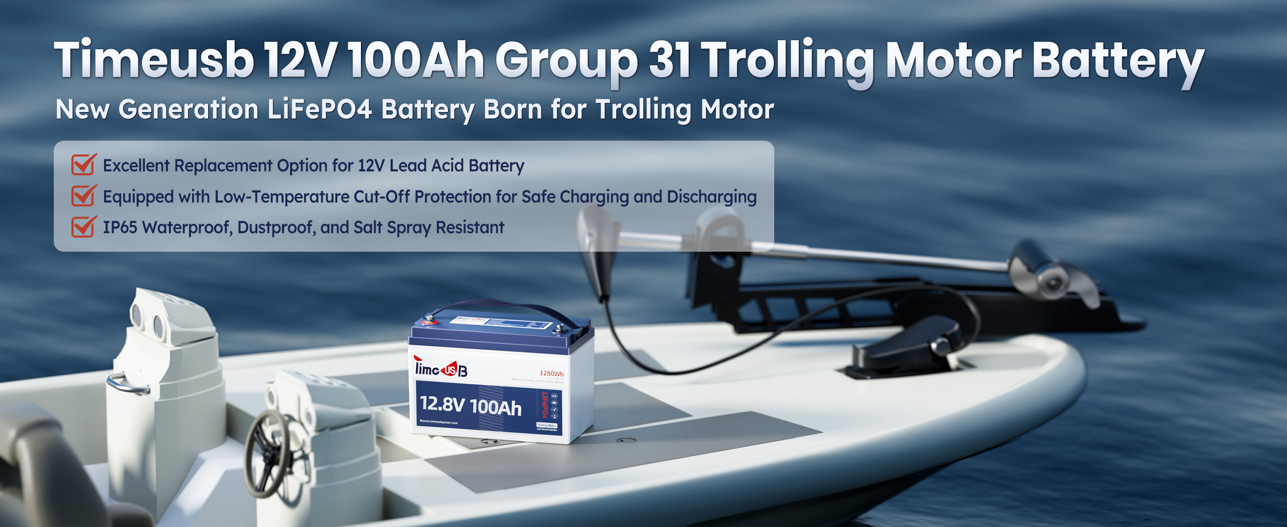 Timeusb 12V 100Ah Group 31 Trolling Motor Batteries