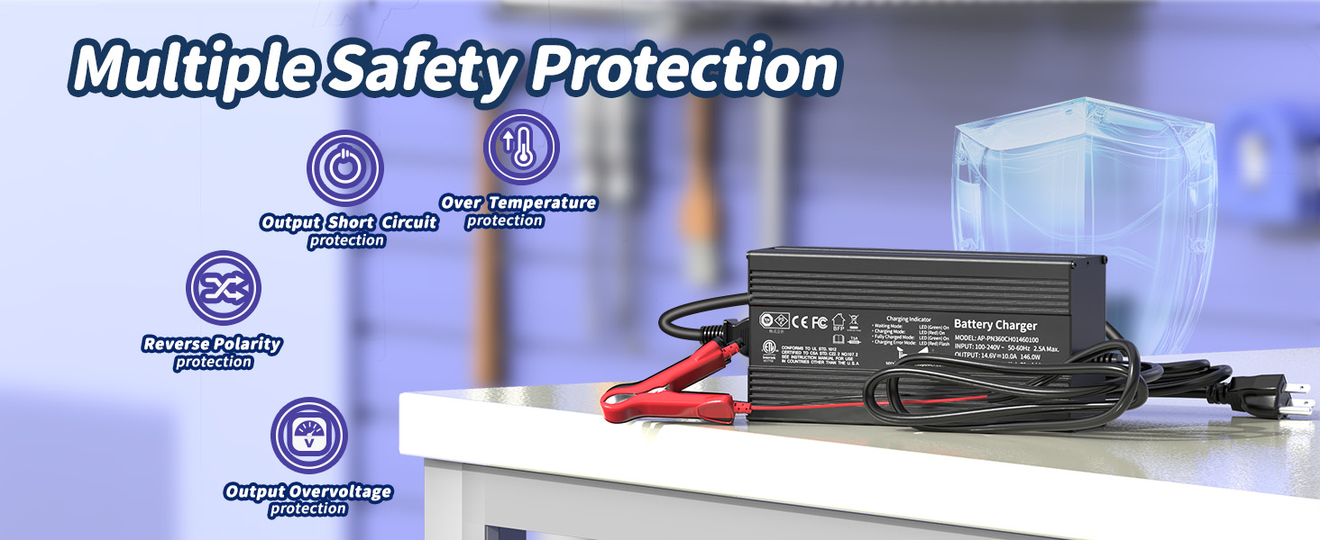 Multiple safety protection with rv battery charger