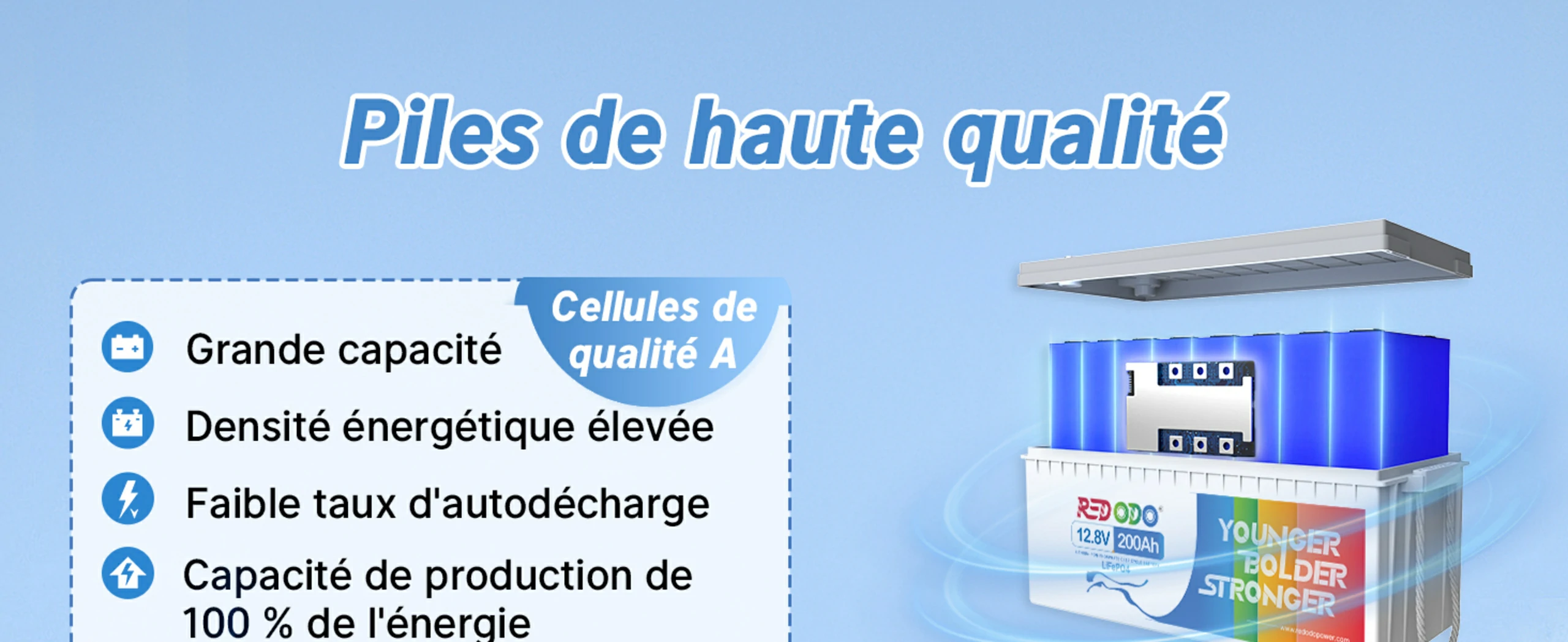 12V 200Ah Batterie LiFePO4 Cellules de Qualité A