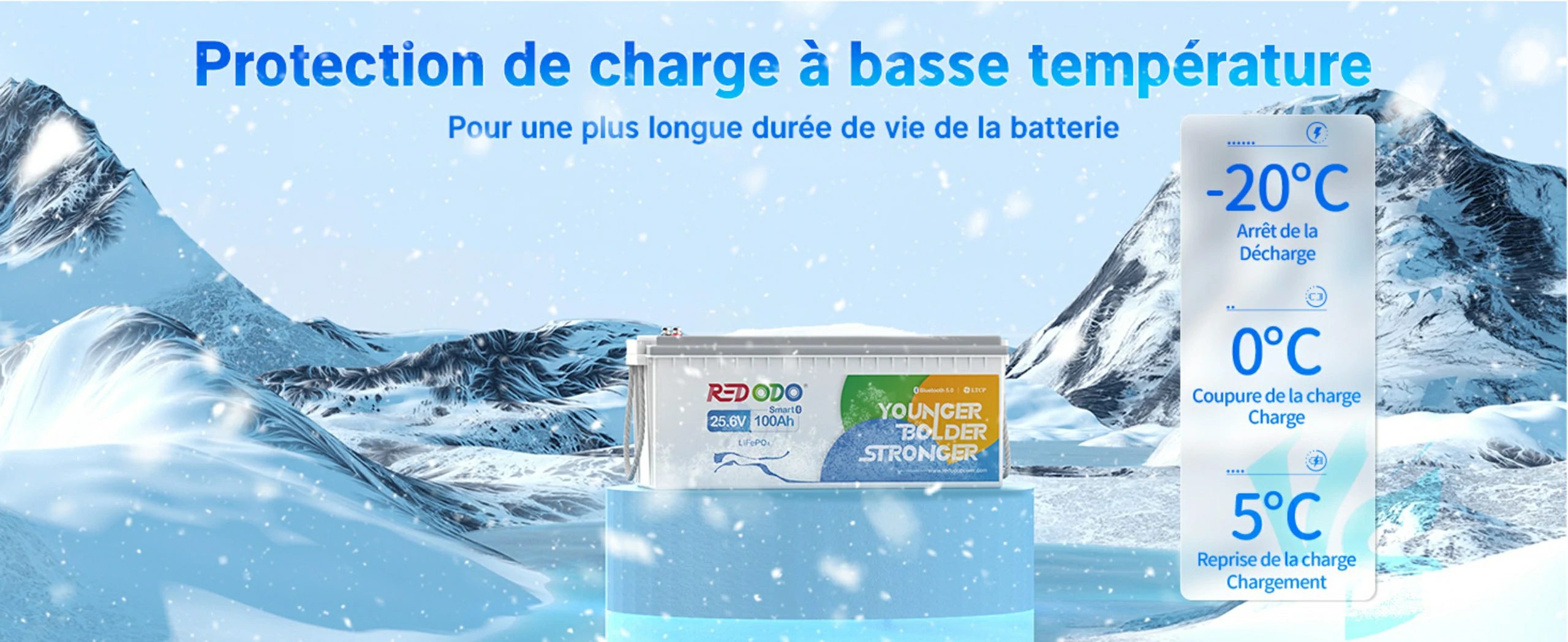 24V 100Ah Batterie LiFePO4 avec Bluetooth Basse Température