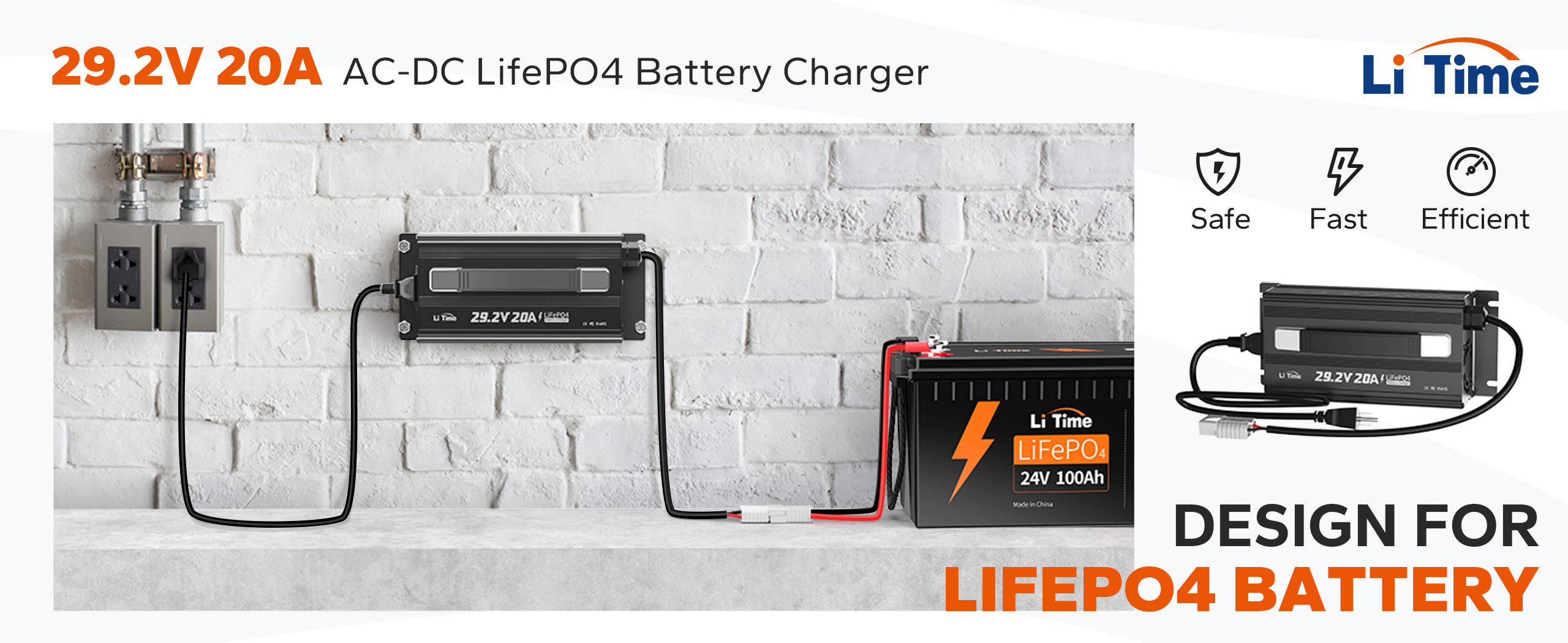 LiTime 29.2V 20A LiFePO4 Battery Charger  for  100Ah battery