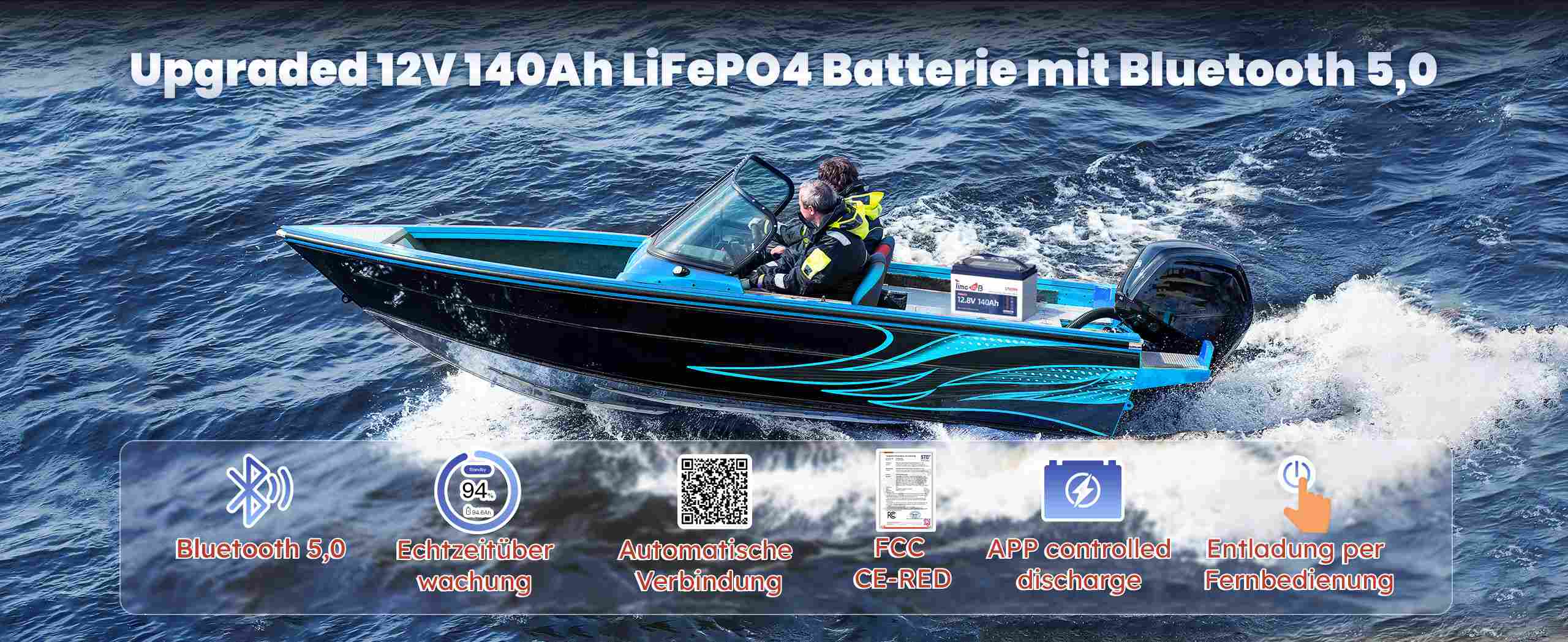 Timeusb LiFePO4 12V Smart Batterie 140Ah mit Bluetooth und Tieftemperaturschutz