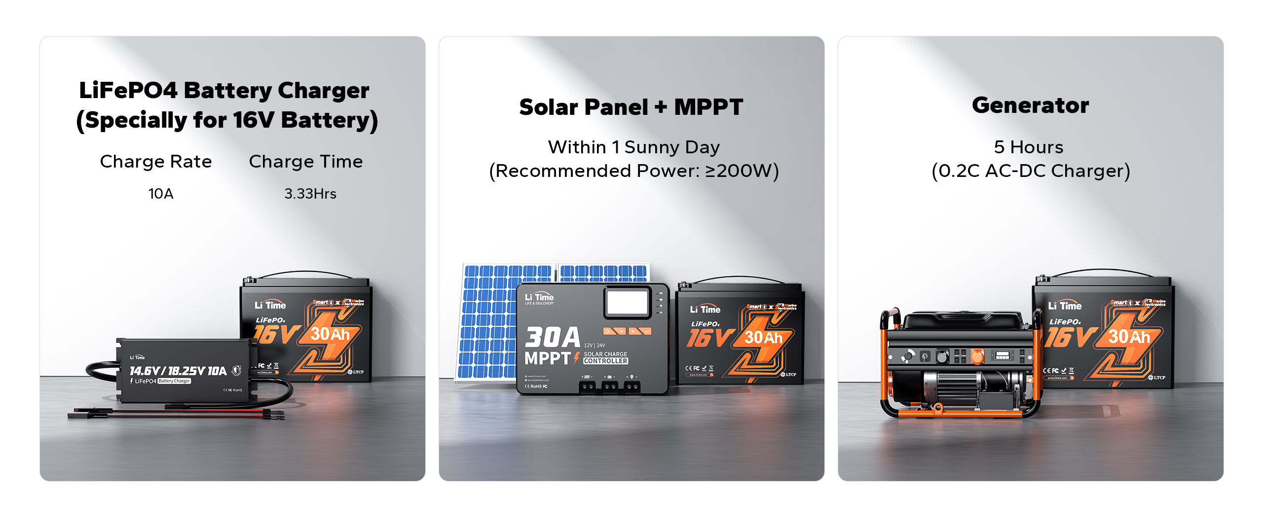 16V lithium marine batteries with 3 charging ways