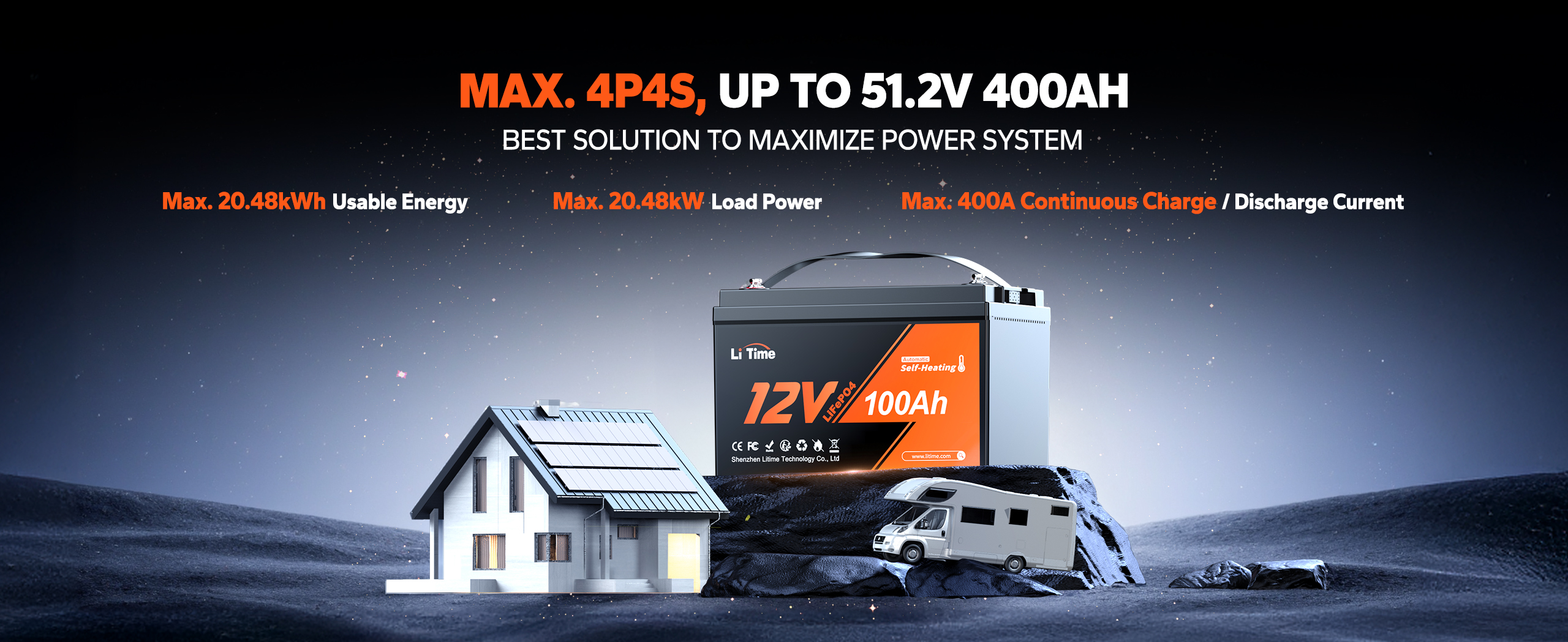 max 4p4s expansion information of LiTime 12v 100ah LiFePO4 battery 