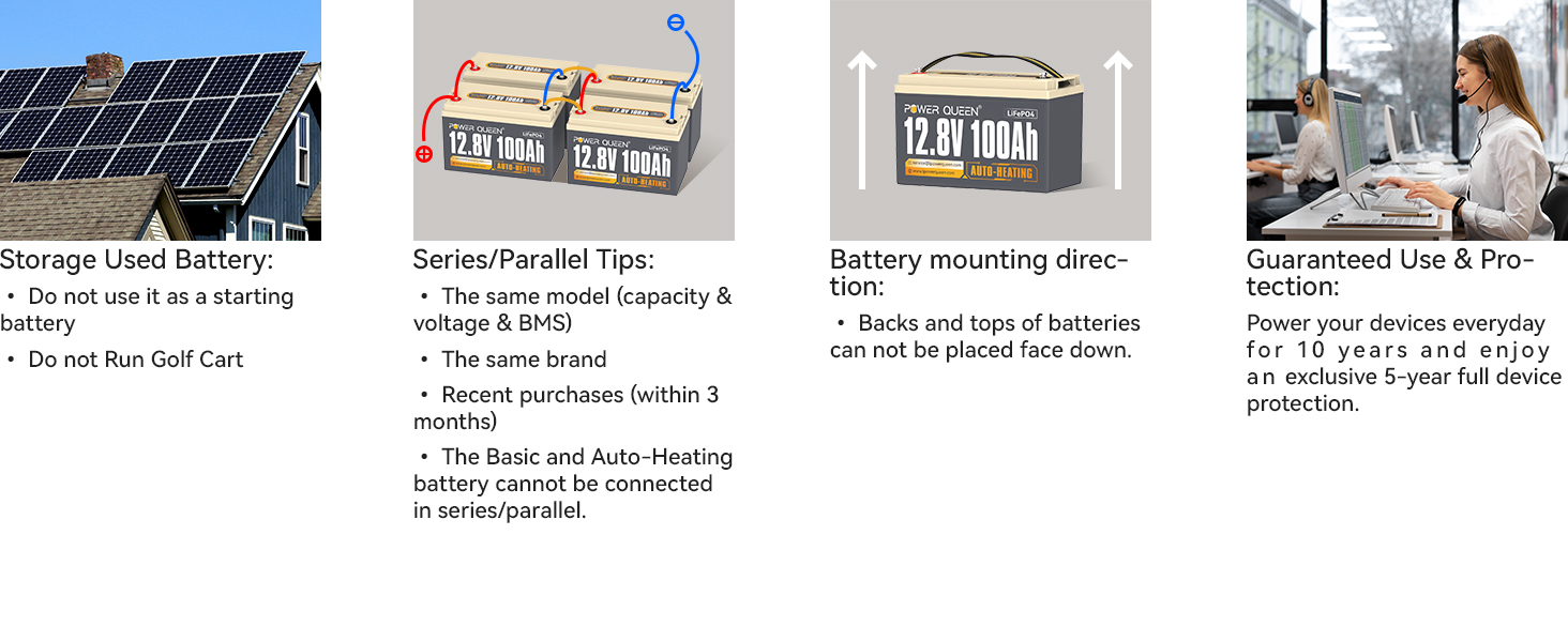 the Instructions and tips of Power Queen 12V 100Ah Self-Heating Deep Cycle Lithium Battery