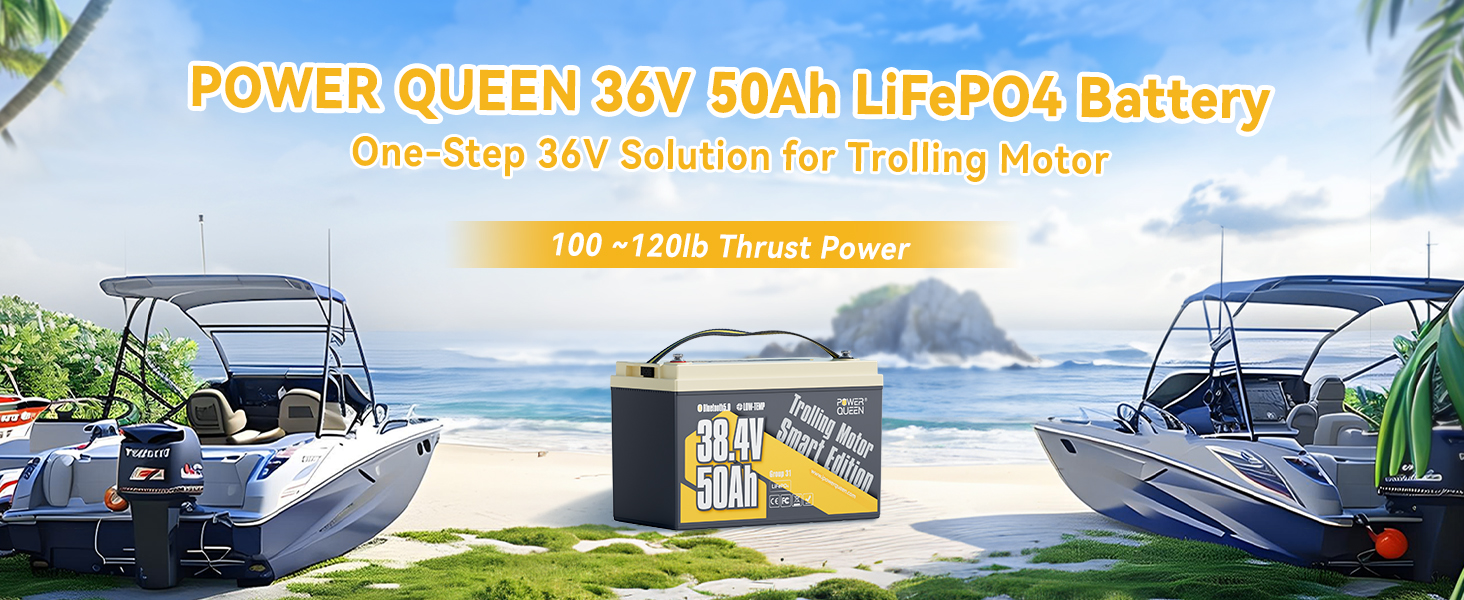 Power Queen 36V 50Ah Smart Deep Cycle Lithium Battery