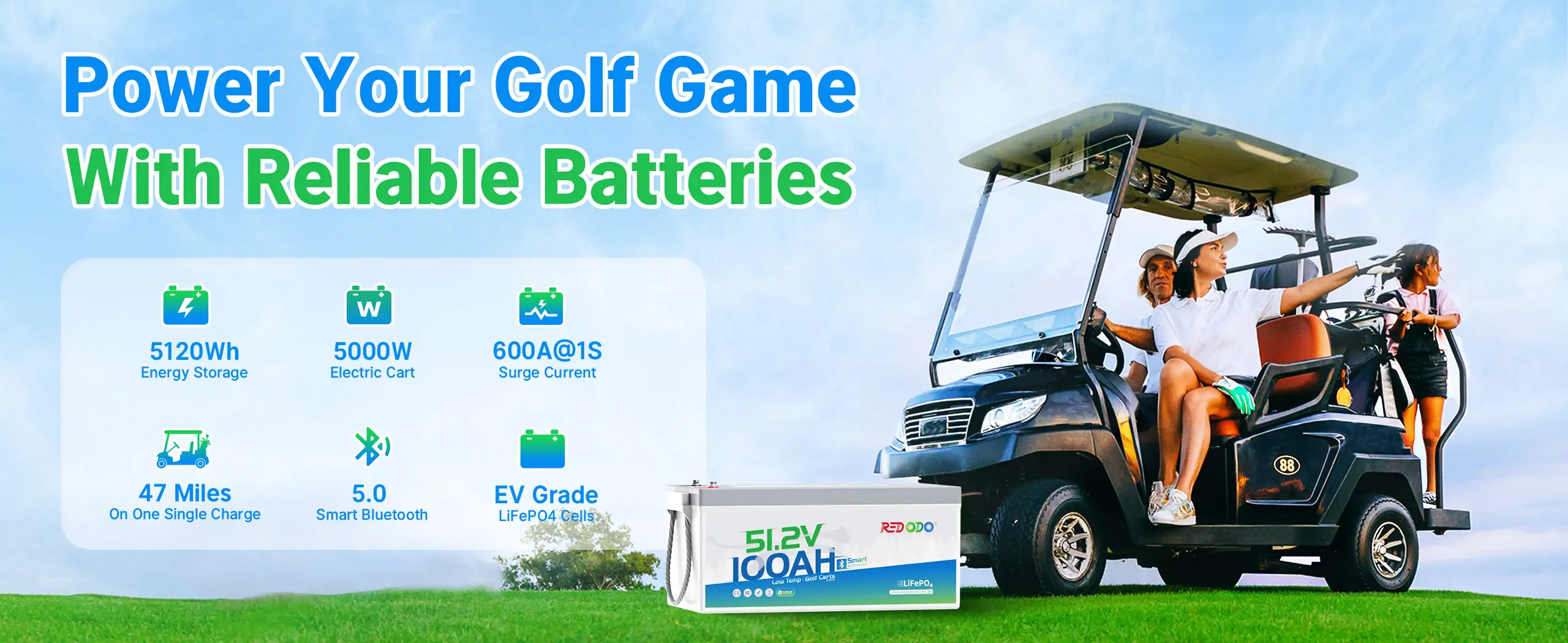 Redodo 48V lithium golf cart battery