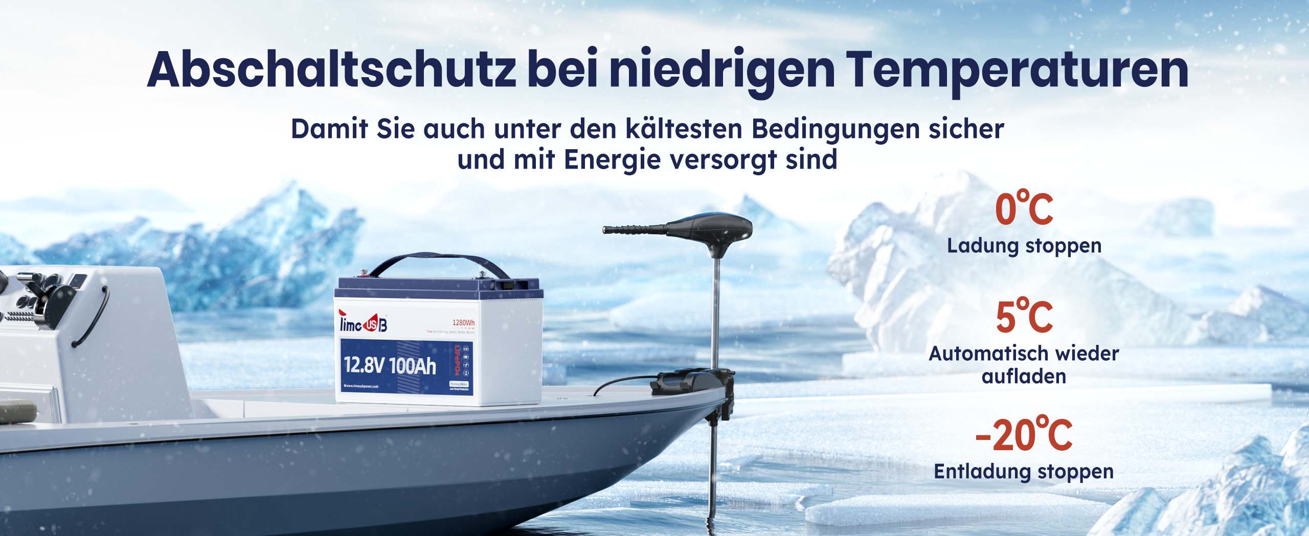 Timeusb 12V 100Ah Batterie mit Schutz vor niedrigen Temperaturen