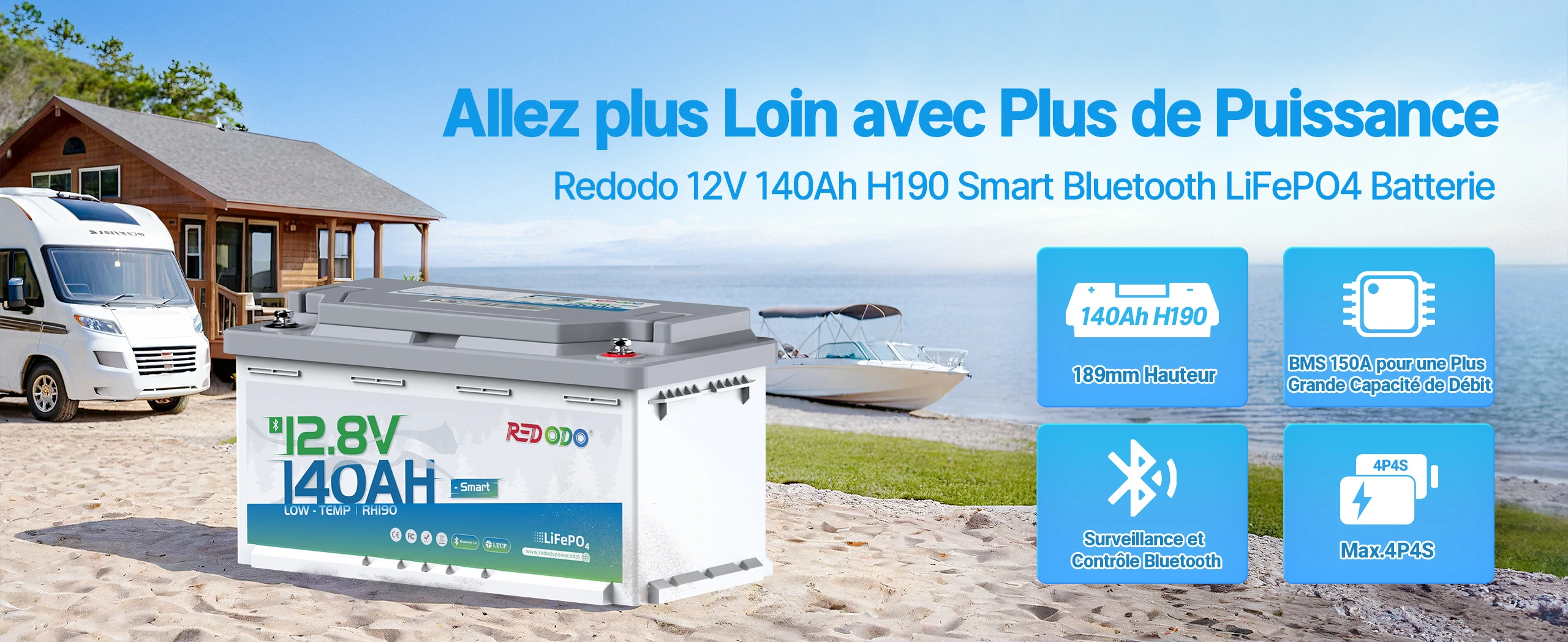 12V 140Ah H190 Batterie LiFePO4 Bluetooth