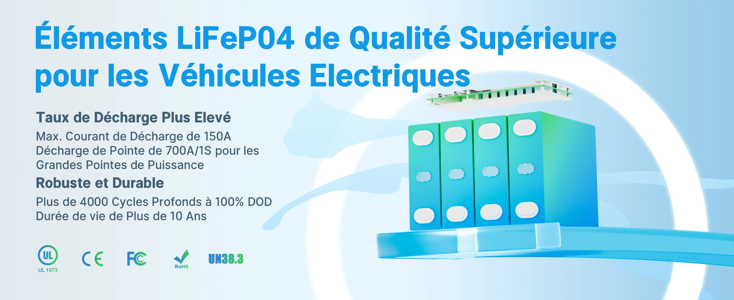 12V 140Ah H190 Batterie LiFePO4 Véhicules Électriques