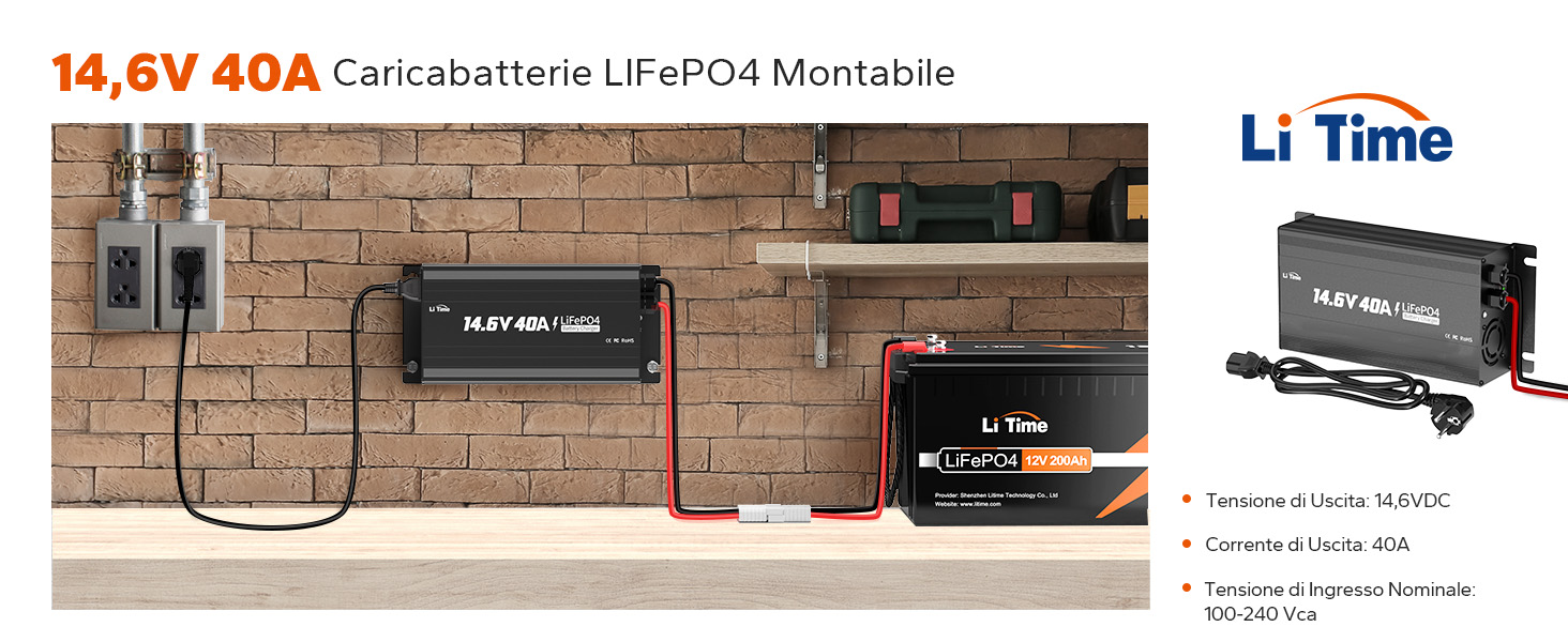 14,6V 40A Caricabatterie LIFePO4 Montabile