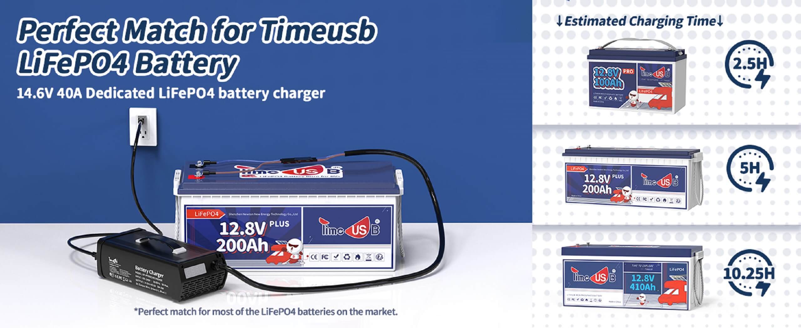 Timeusb 14.6V 40A battery charger perfect match LiFePO4 battery