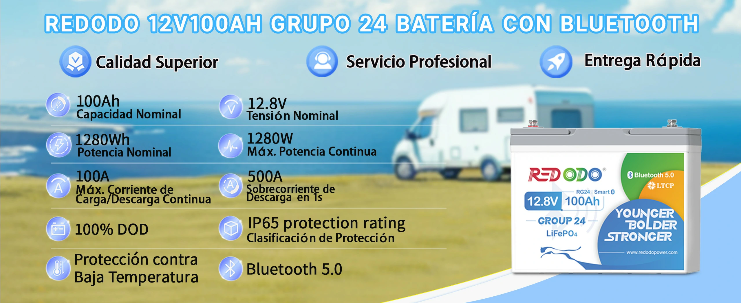 redodo bateria de litio 12v 100ah grupo 24 especificaciones