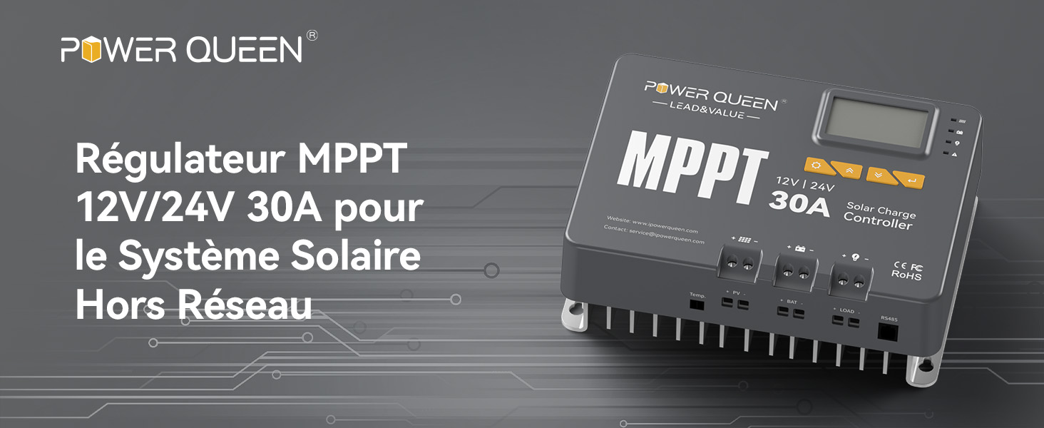 Régulateur MPPT 12/24V 30A pour Panneau Solaire avec Bluetooth