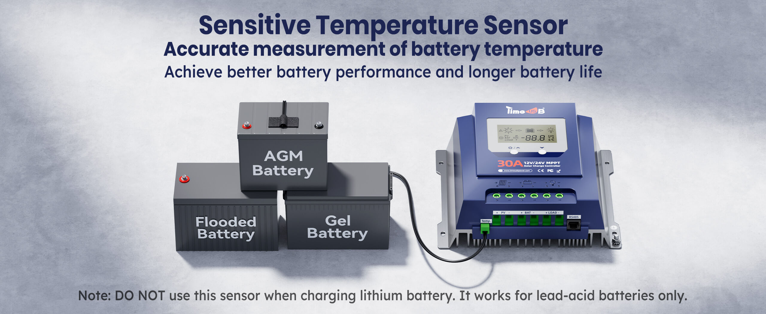 sensitive temperature sensor of Timeusb 12V24V 30A MPPT solar charge controller