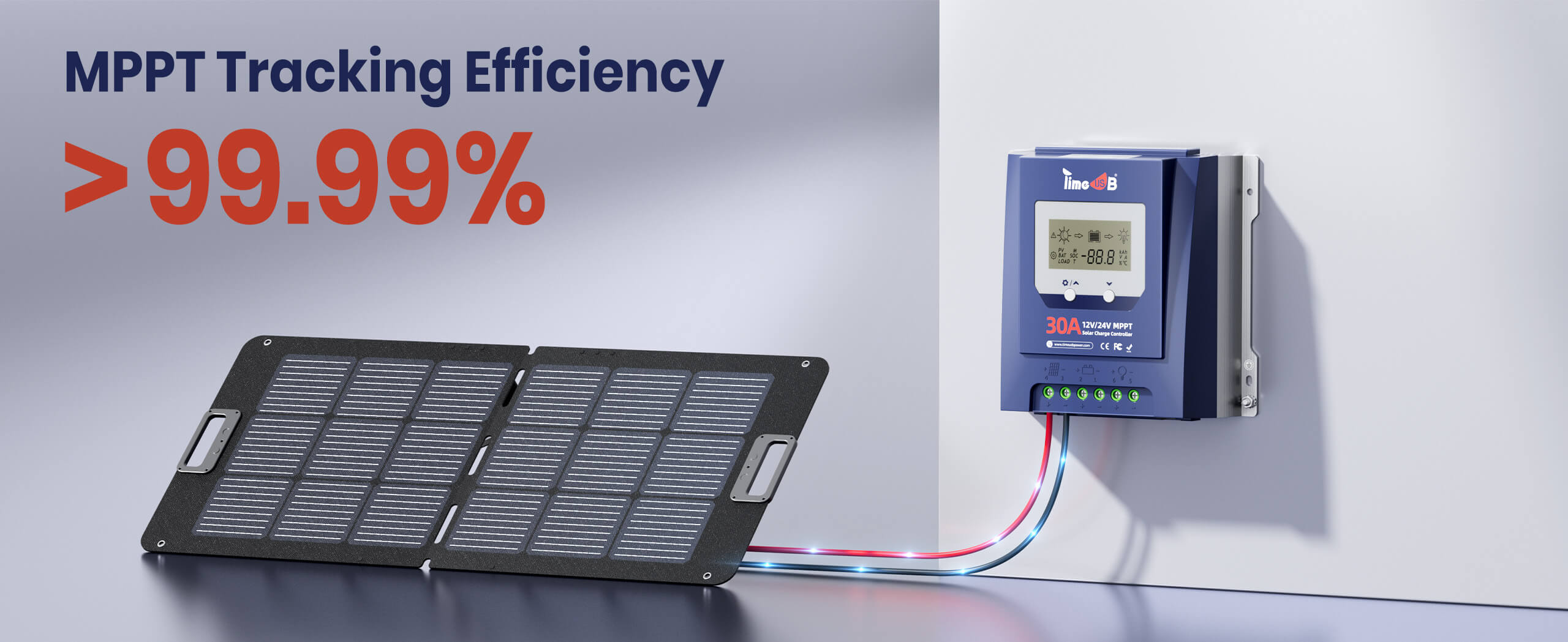 Timeusb 12V24V 30A MPPT solar charge controller tracking efficiency more than 99.99%