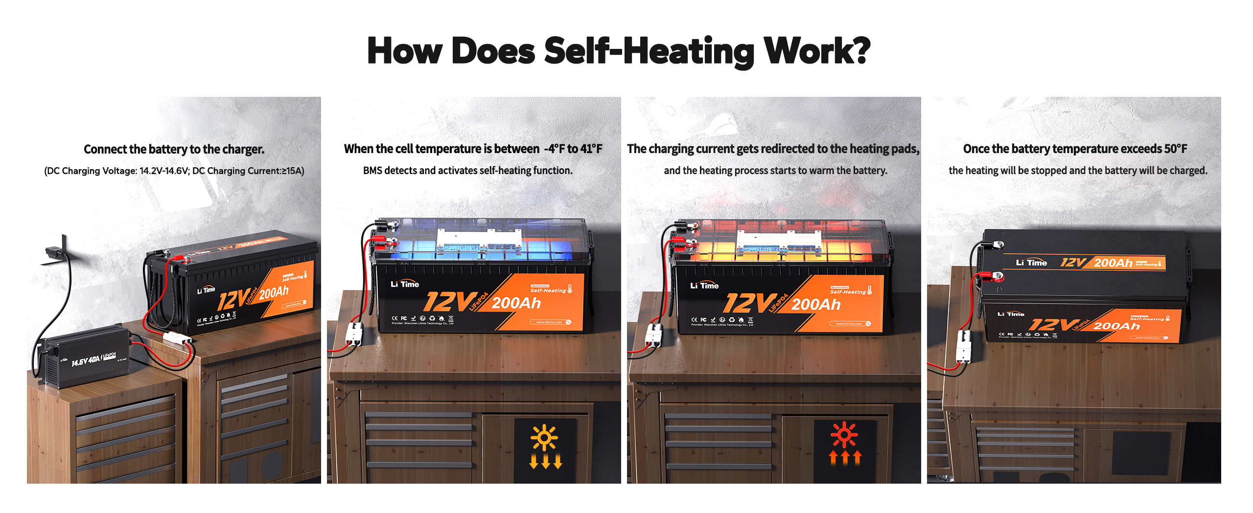 litime 12v self heating lifepo4 battery with easy operation 