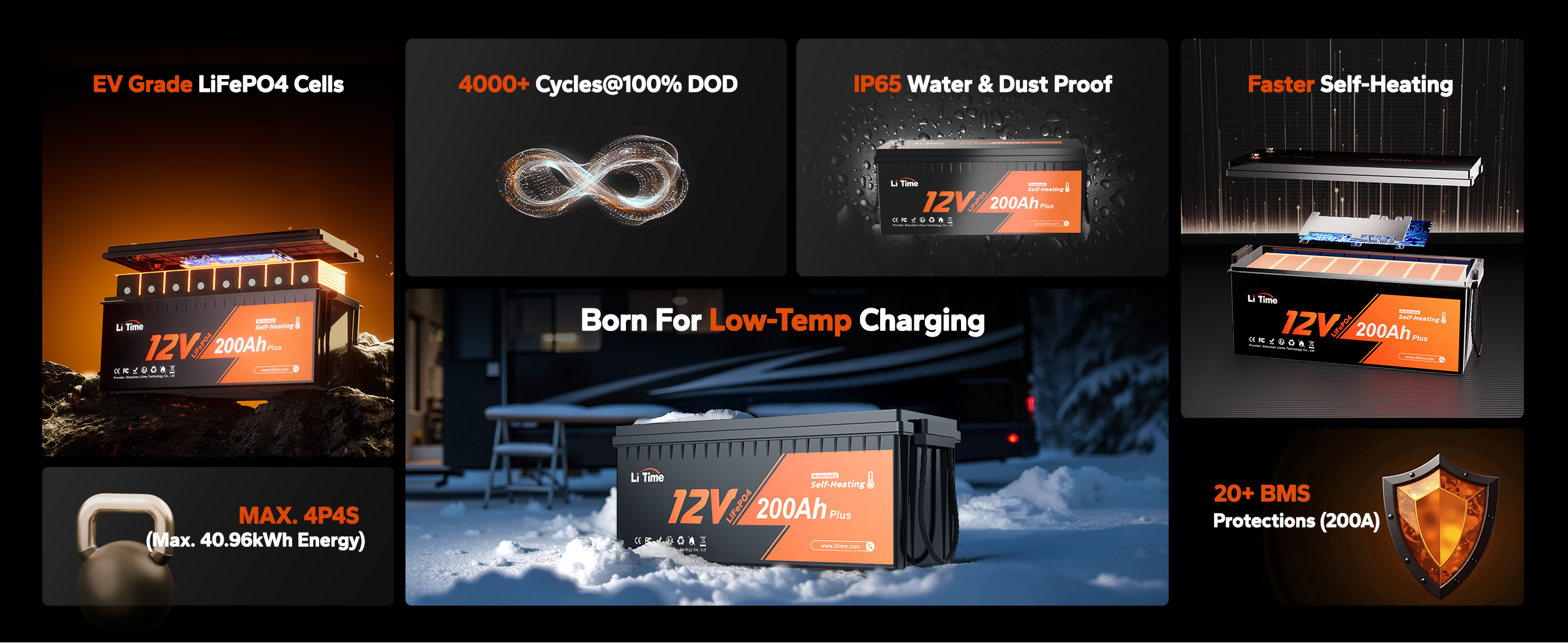 litime 12v 200ah self heated lithium battery