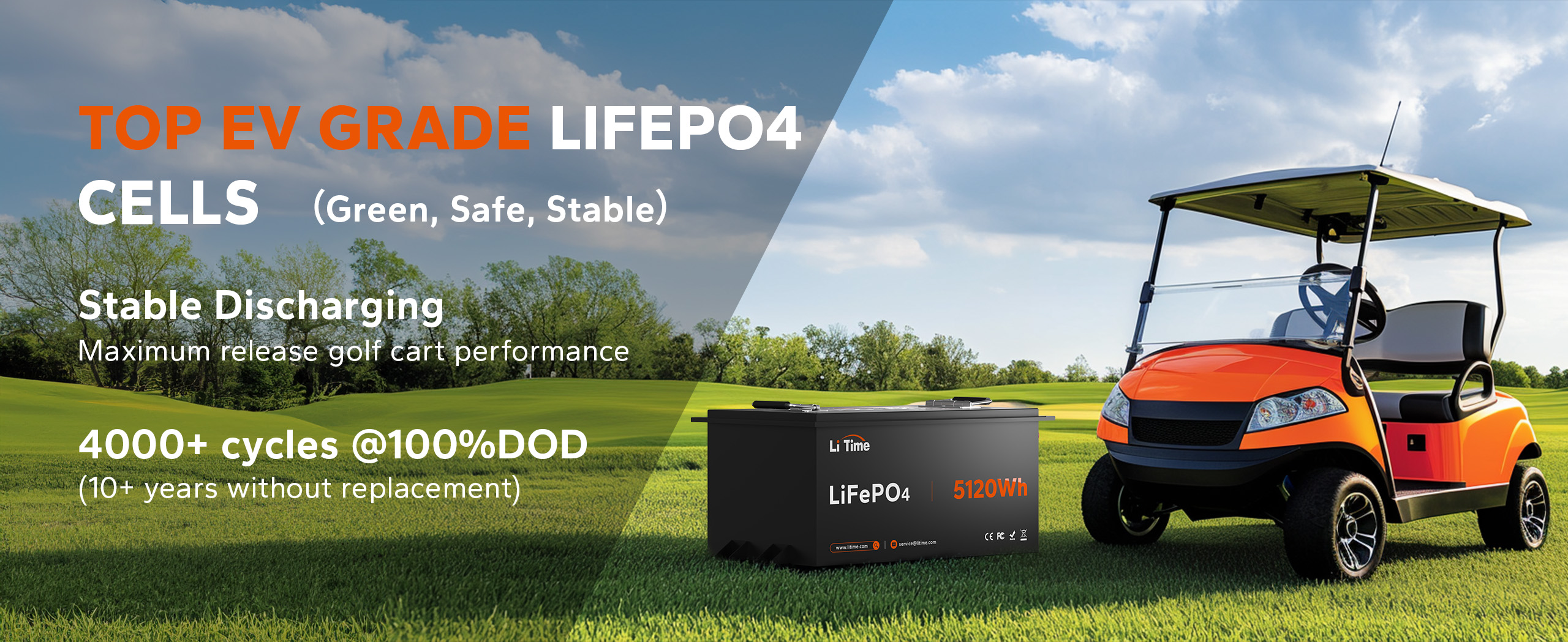 LiTime 48v 100ah lithium golf cart battery with LiFePO4 cells