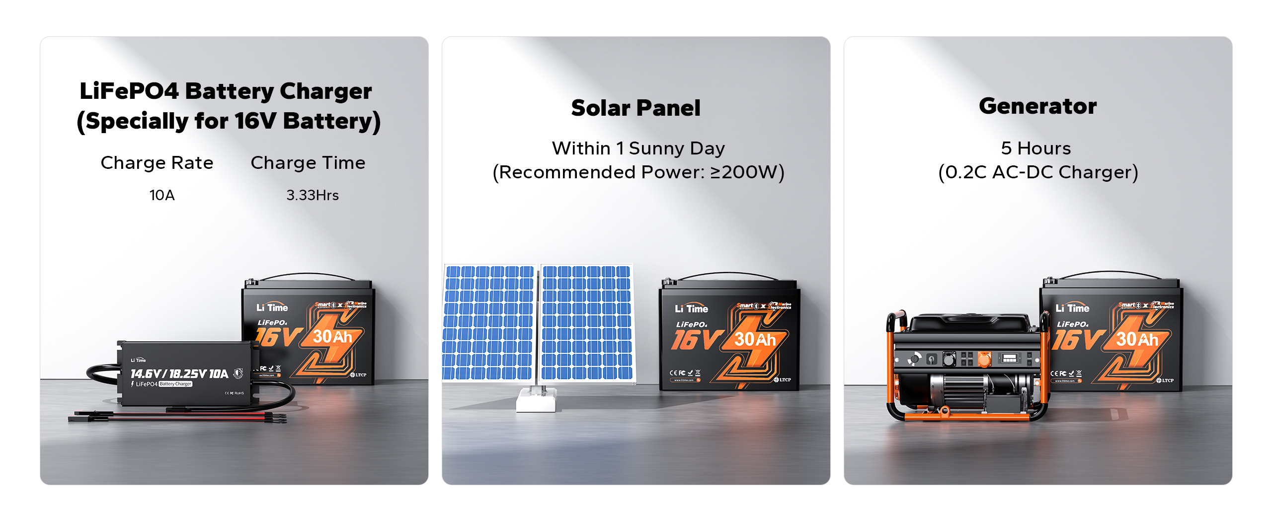 16V lithium marine batteries with 3 charging ways