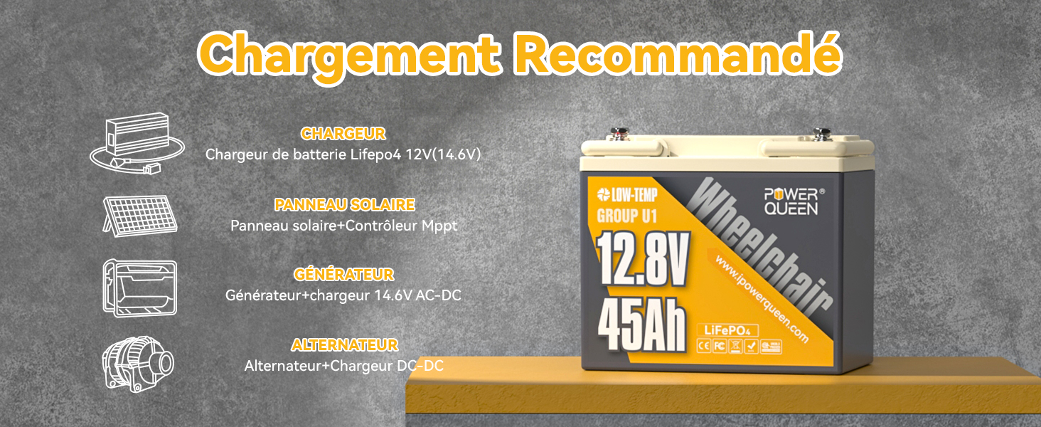 Charge Raoide et Sécurisé, Batterie LiFePO4 12V 45Ah Basse Température