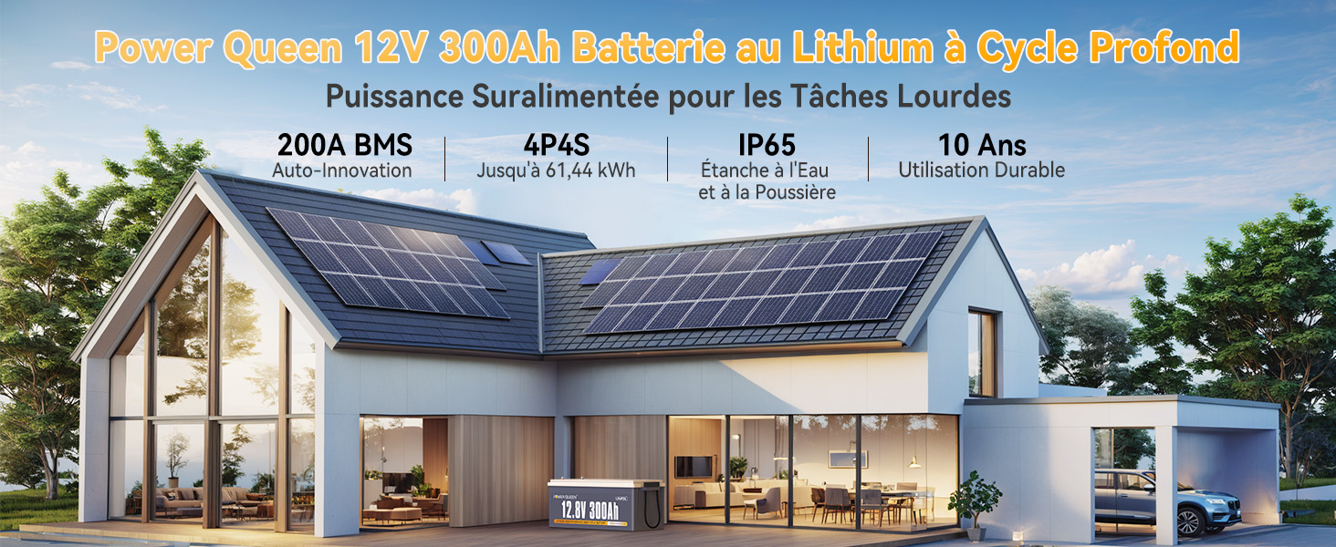 Batterie LiFePO4 12V 300Ah de Power Queen avec BMS 200A Intégré