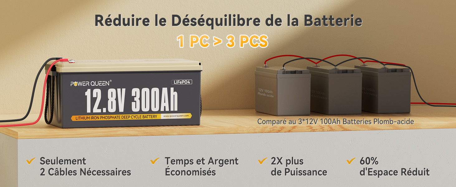 Cablâge Simple, Espace Réduit et Puissance Grande, Batterie LiFePO4 12V 300aH