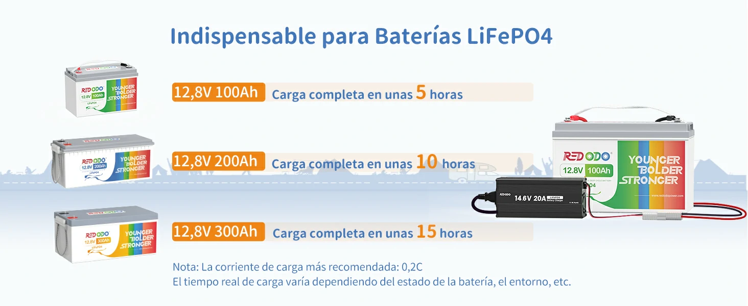 Redodo Cargador LiFePO4 14,6V 20A Indispensable para Bateria LiFePO4