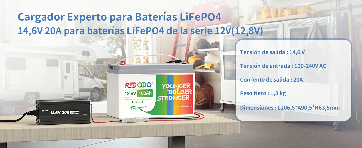 Redodo Cargador LiFePO4 14,6V 20A Características