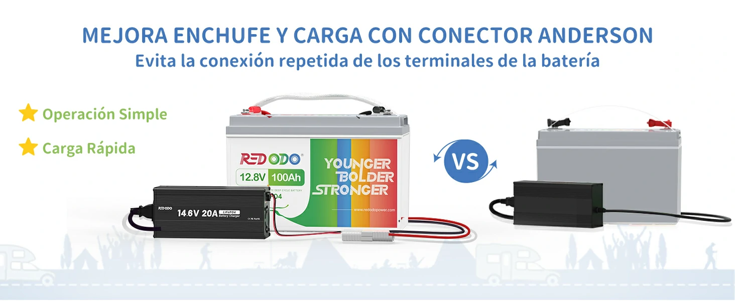 Redodo Cargador LiFePO4 14,6V 20A Enchufe Mejorado y Conector Anderson